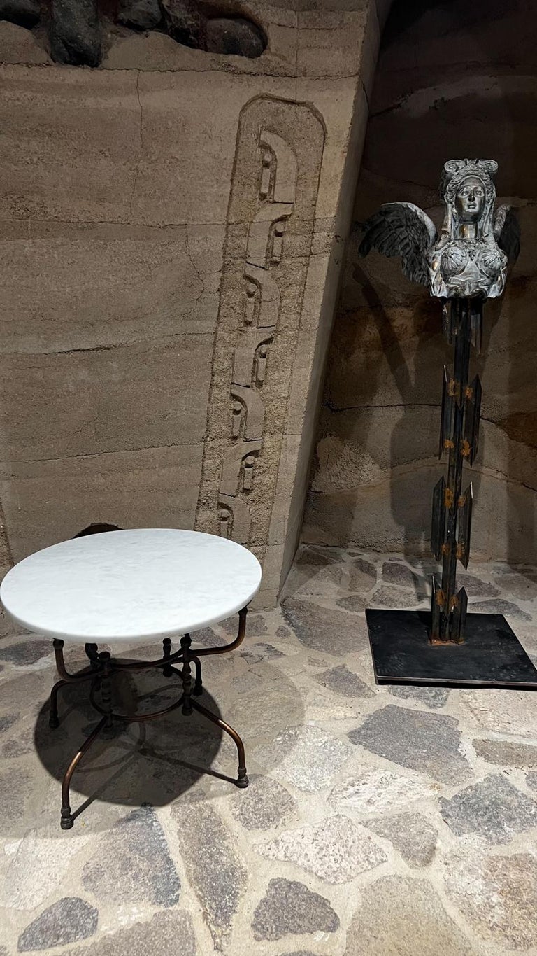 1930s Garden Table Italian Marble with Sculptural Bronze Base For Sale