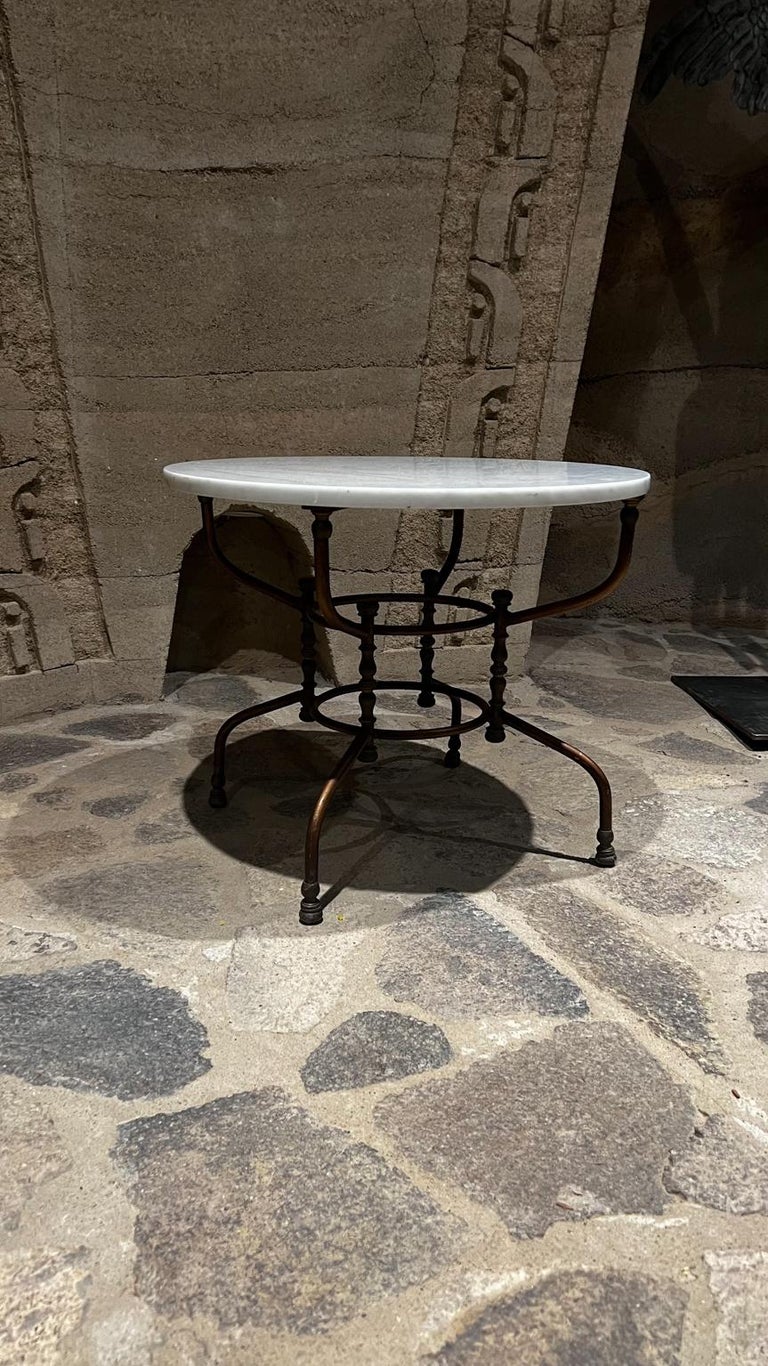 1930s Garden Table Italian Marble with Sculptural Bronze Base For Sale