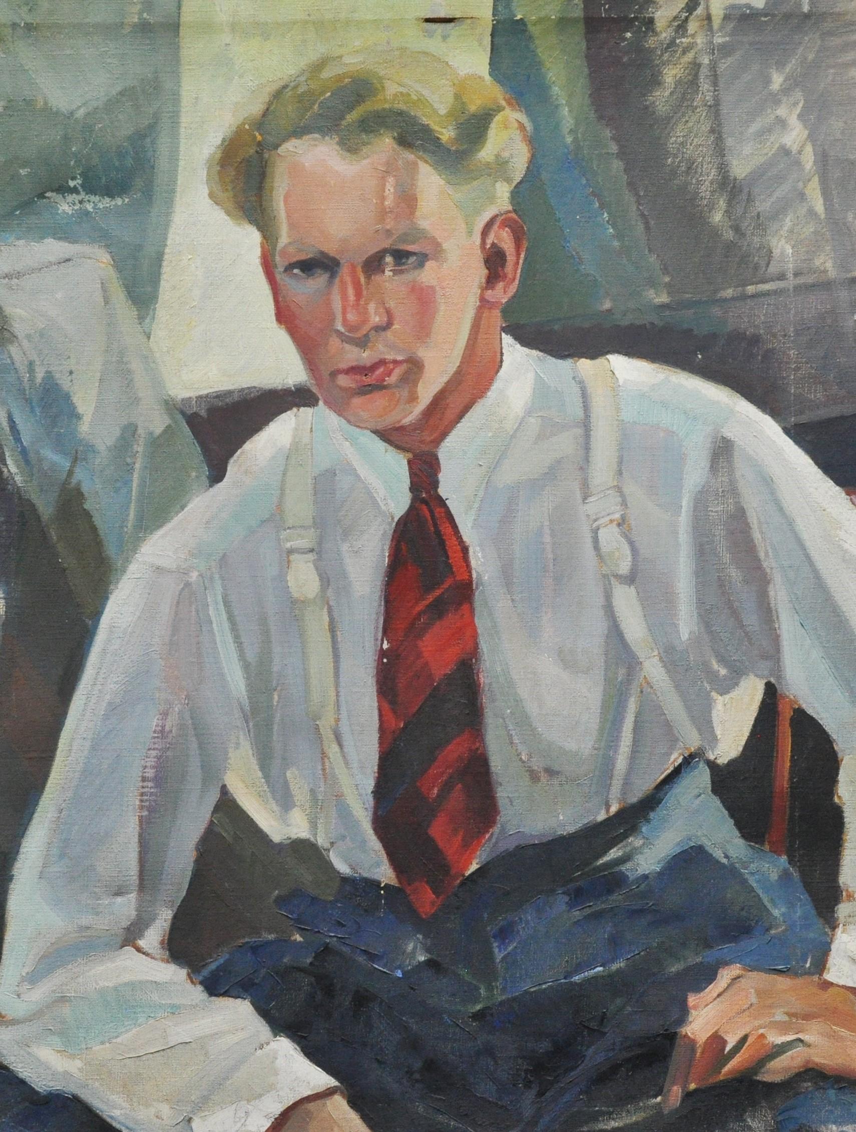 1930s Gentleman's Portrait In Distressed Condition For Sale In Geneva, IL