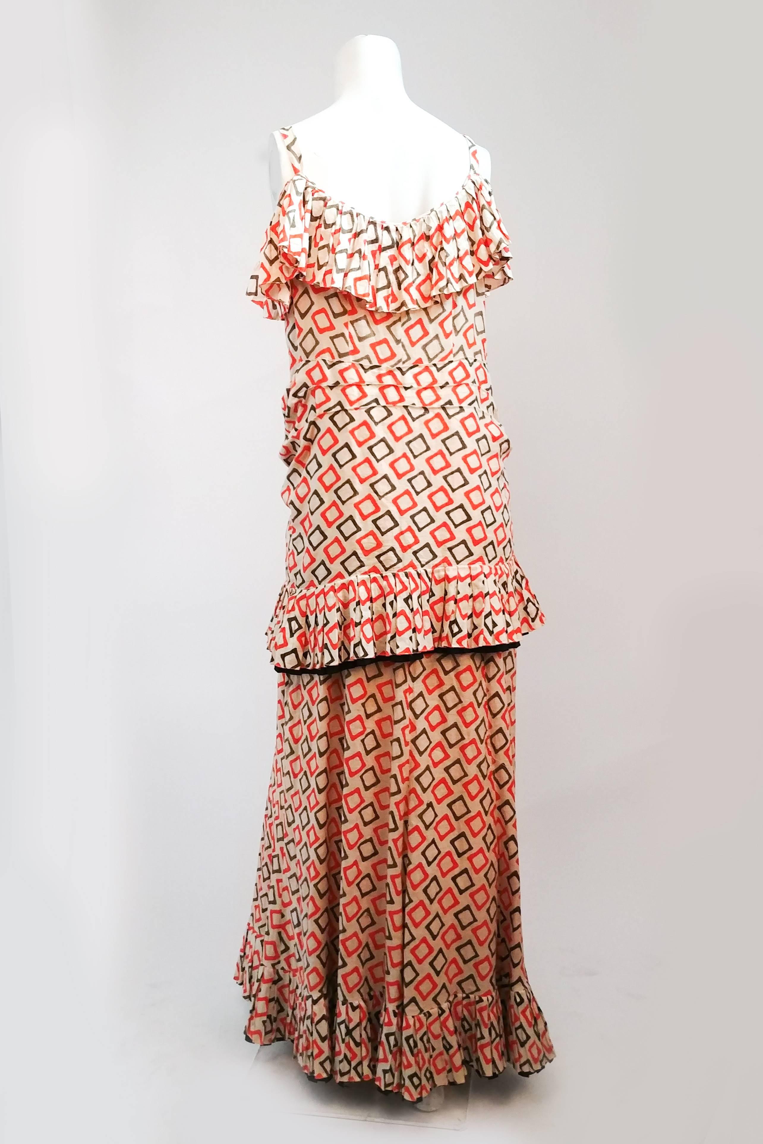 1930s Geometric Printed Cotton Dress In Good Condition For Sale In San Francisco, CA
