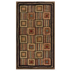 1930s Geometrical American Hooked Rug ( 2
 x 3
5" - 62 x 104 )