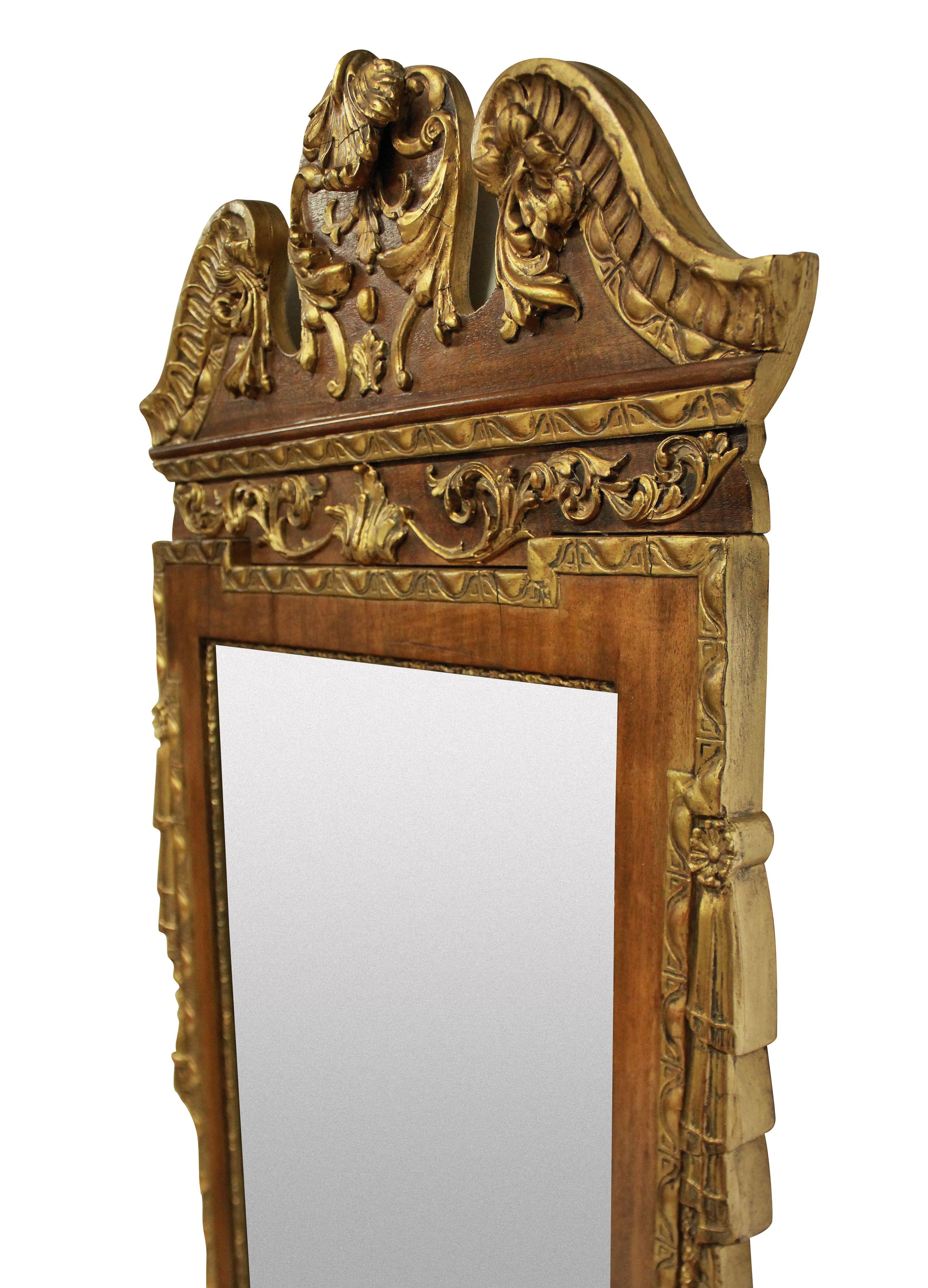 English 1930s George II Style Walnut and Parcel-Gilt Mirror