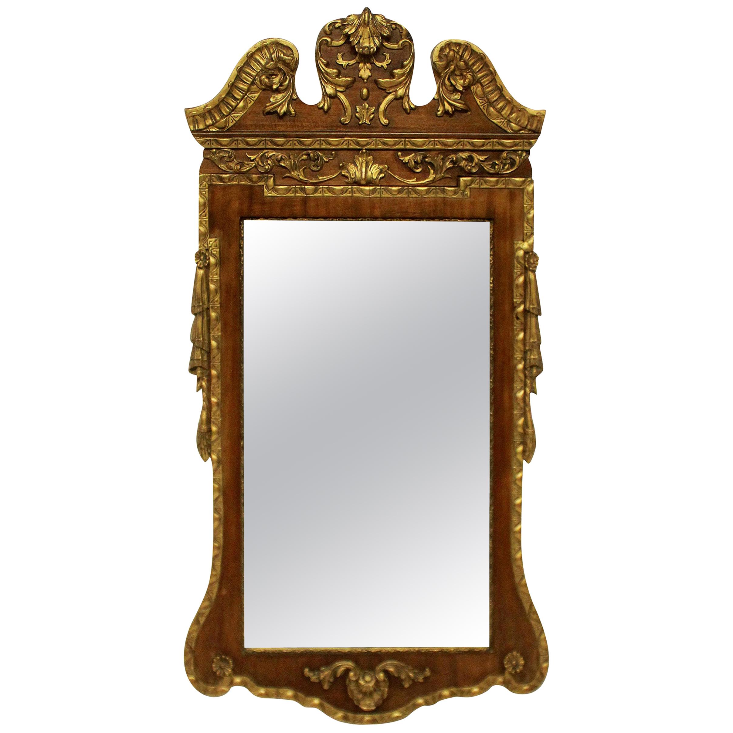 1930s George II Style Walnut and Parcel-Gilt Mirror