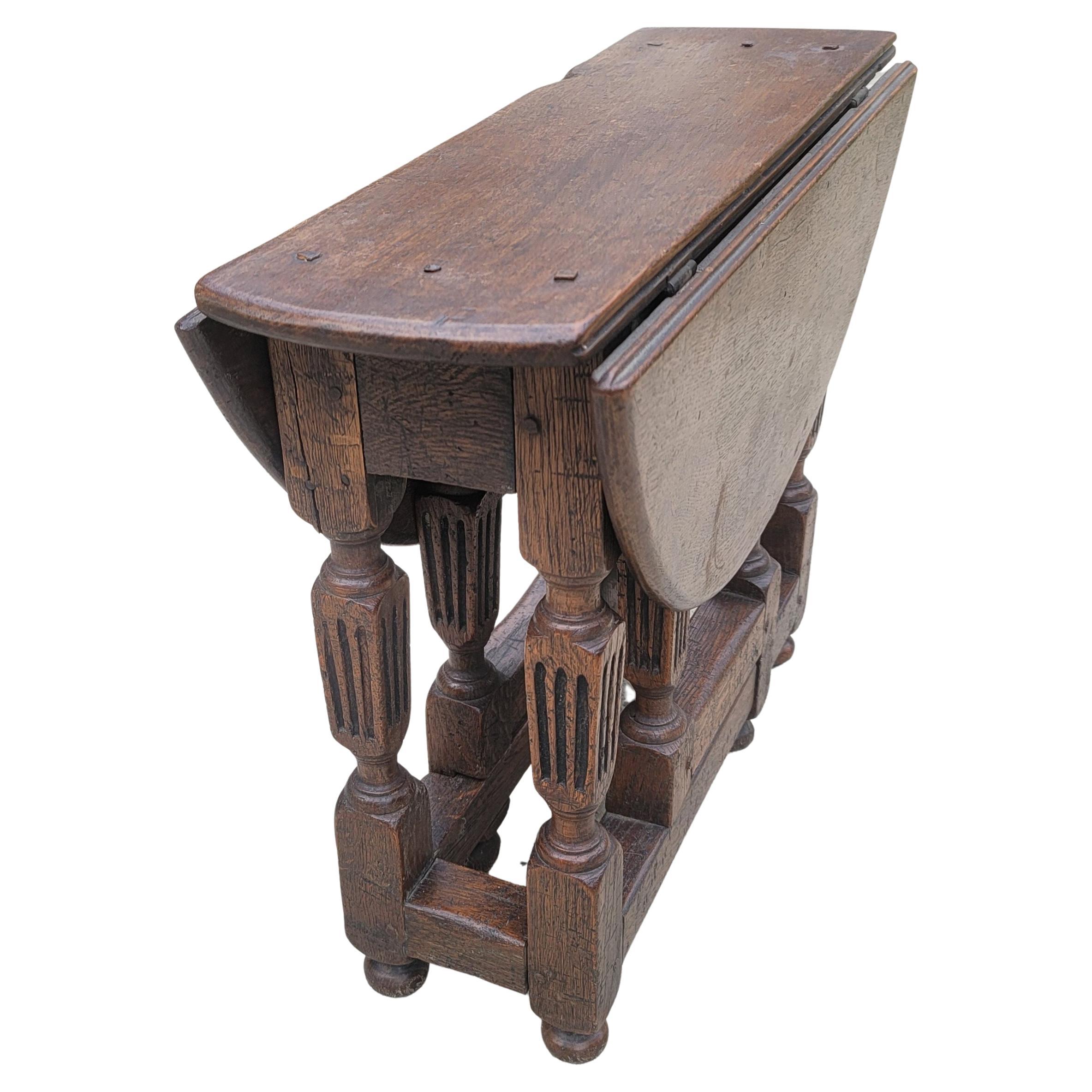 Woodwork 1930s George III Style Oak Diminutive Drop-Leaf Gate-Leg Table For Sale