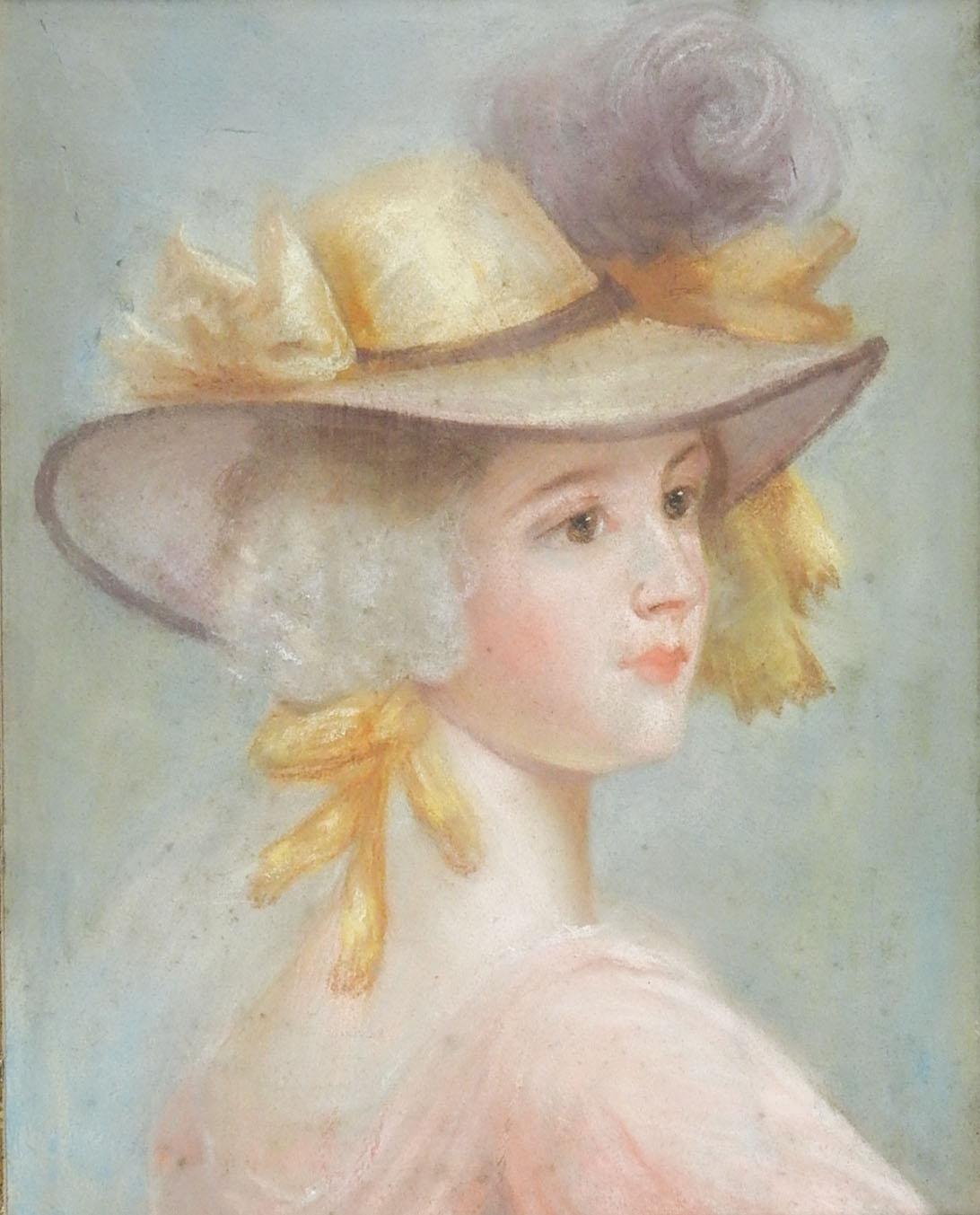 1930s Georgian Era Lady Pastel Portrait Painting In Good Condition For Sale In Seguin, TX
