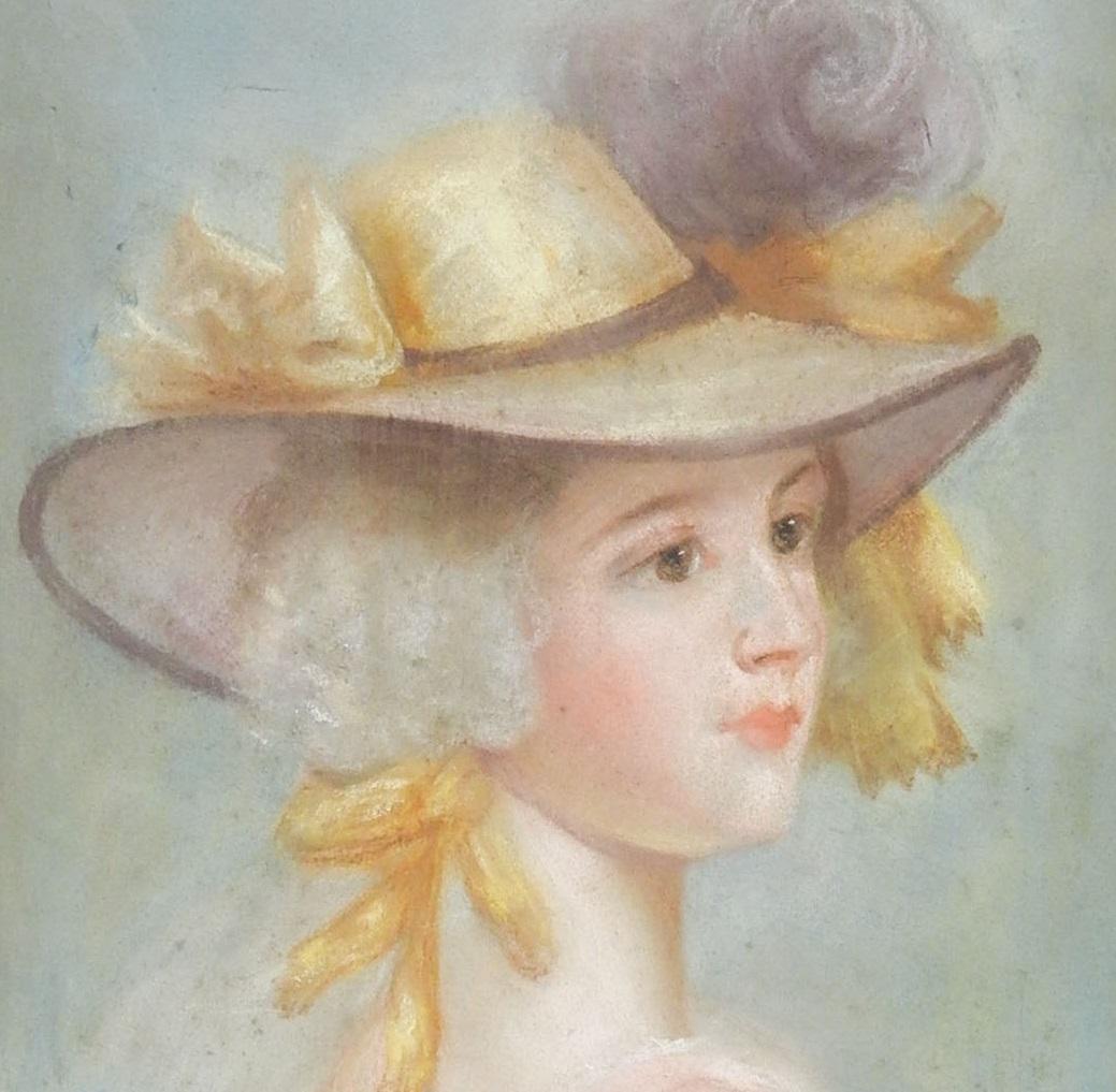 20th Century 1930s Georgian Era Lady Pastel Portrait Painting For Sale