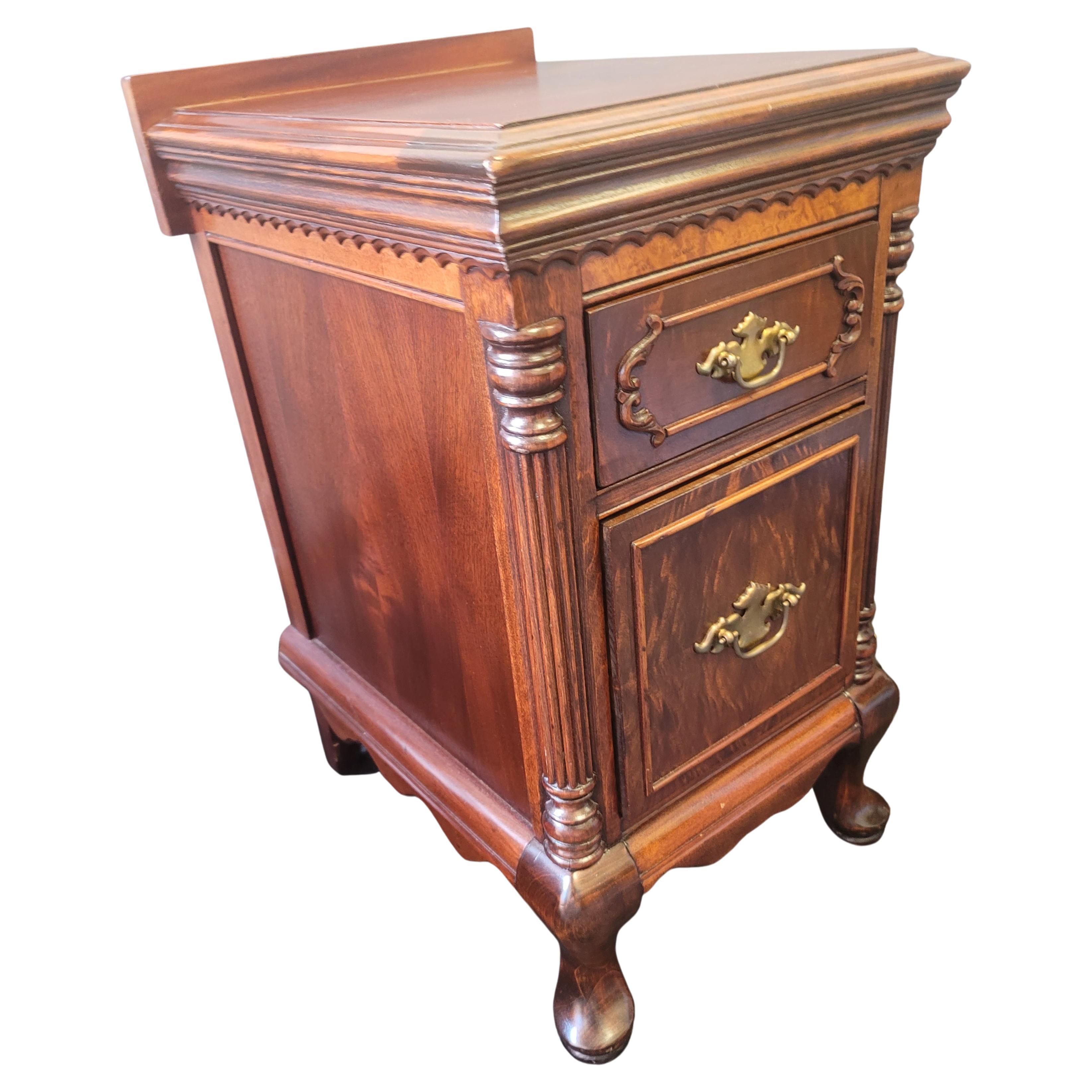 Brass 1930s Georgian Style Mahogany Bedside Chests Nightstands, a Pair For Sale