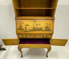 1930s Georgian Style Painted Chinoiserie Secretary Desk with Bookcase