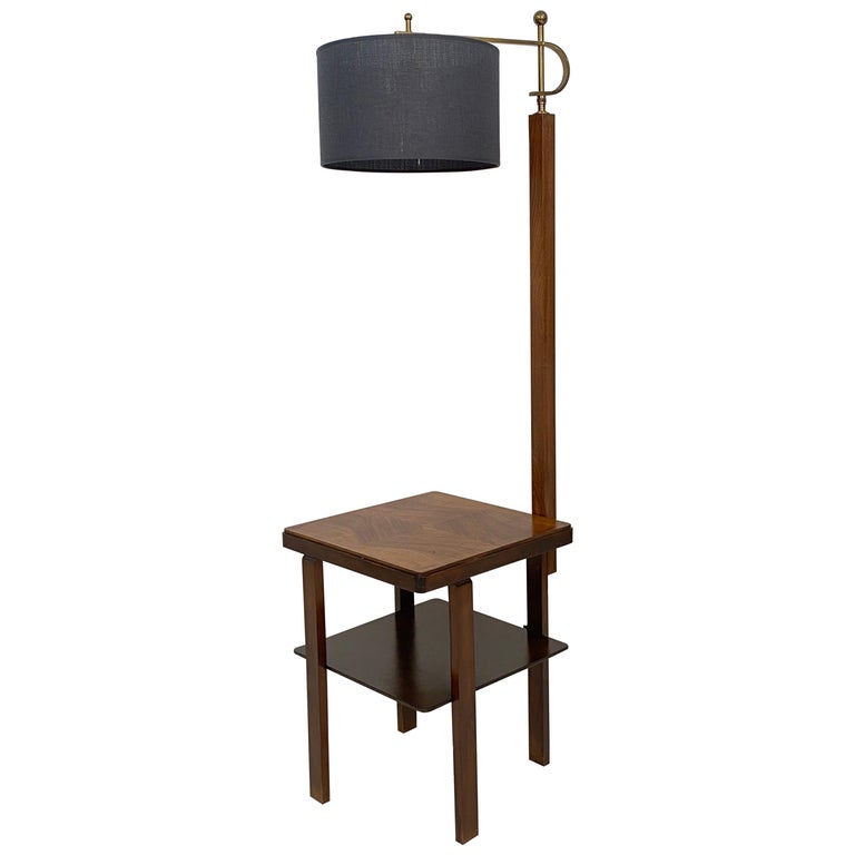 1930s German Art Deco Floor Lamp With Side Table In Brown Beech And Walnut At 1stdibs 1930s German Art Deco Floor Lamp With, Deco Floor Lamp Table
