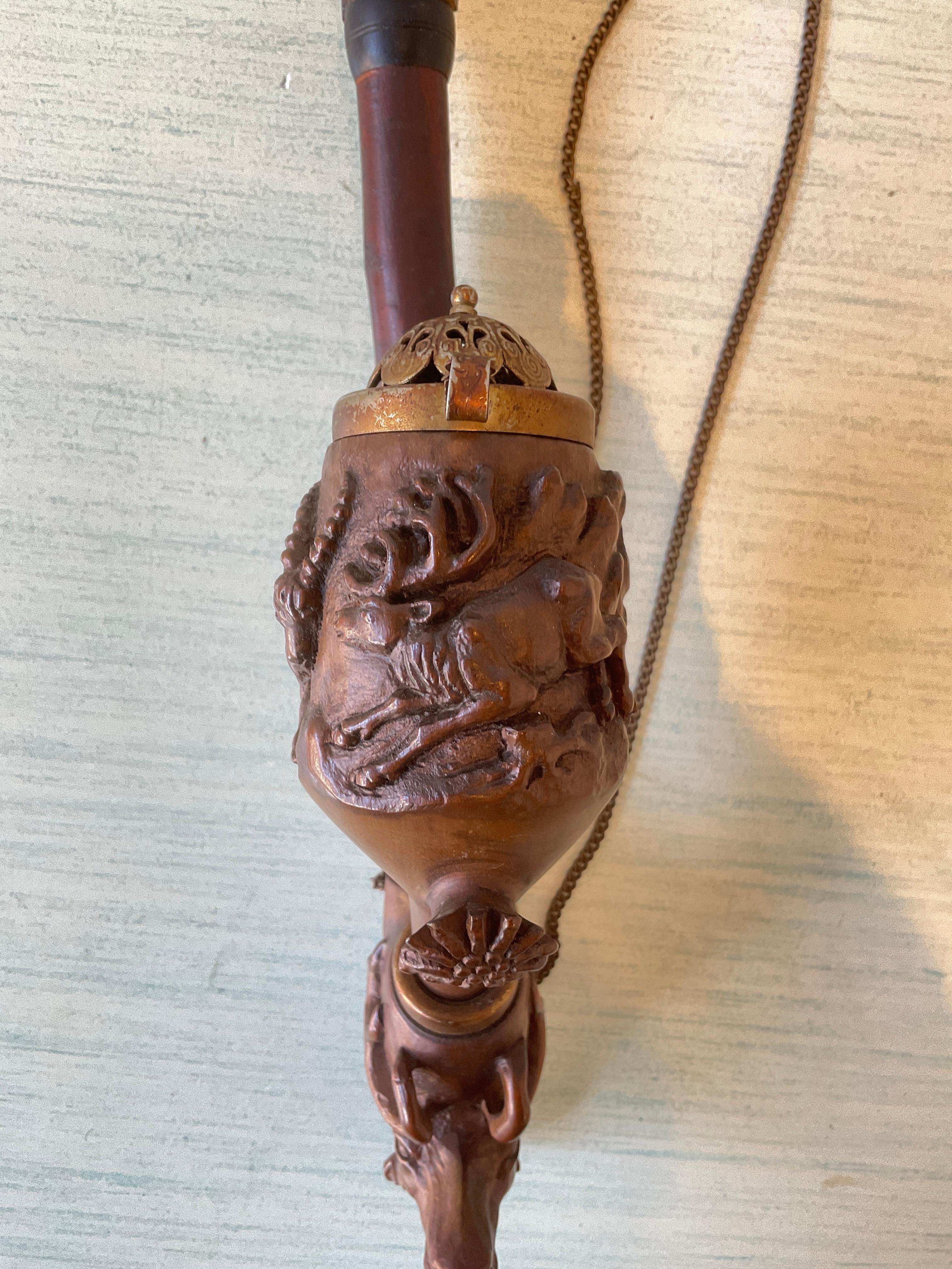 1930s German Black Forest Hand Carved Wood Pipe For Sale 1