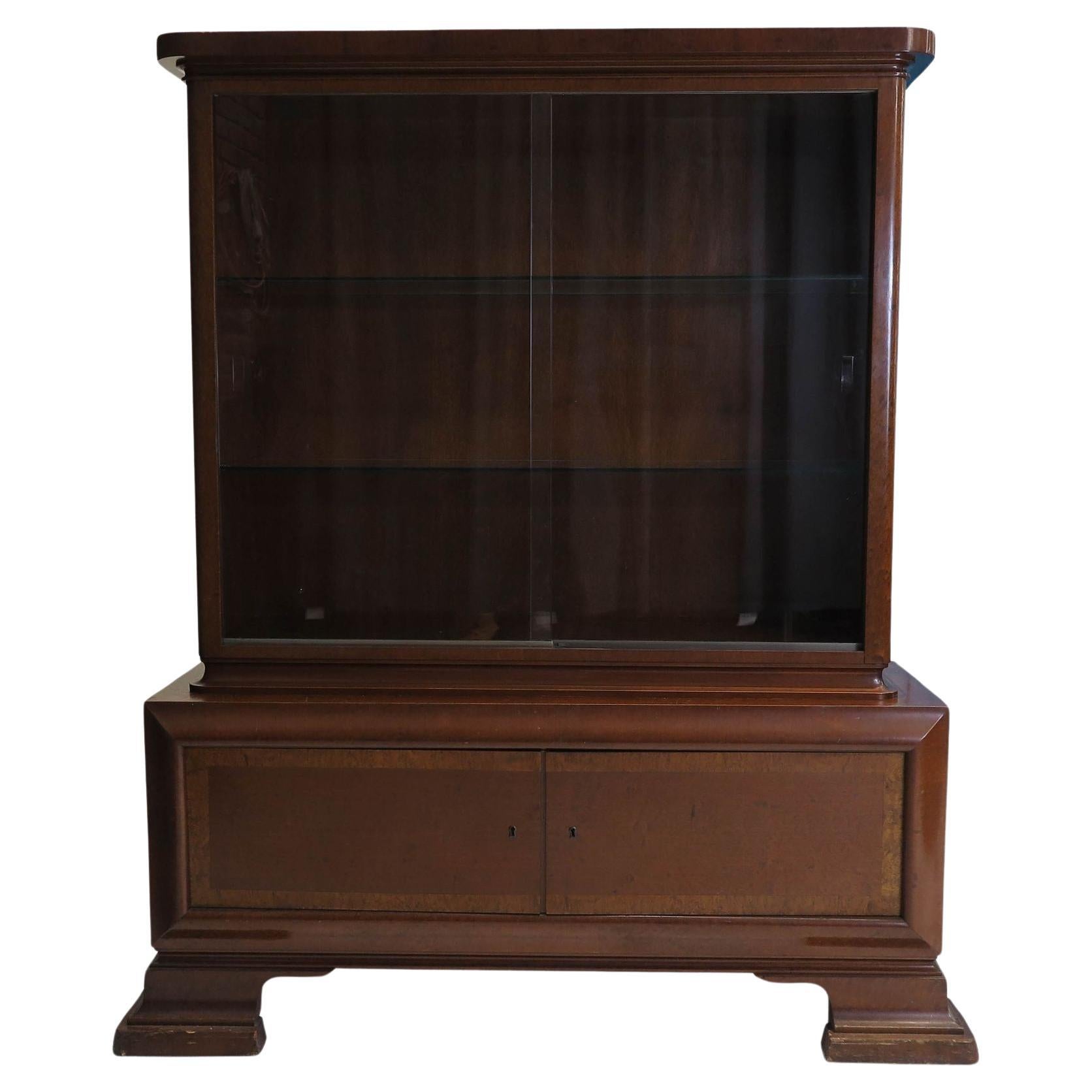 1930's German Deco China Cabinet Hutch For Sale
