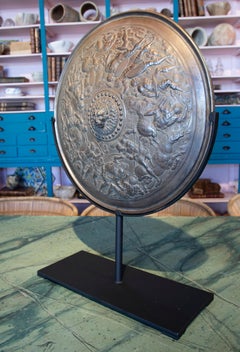 1930s German "Grand Tour" Classical Bronze Shield W/ Battle Scene Repoussé