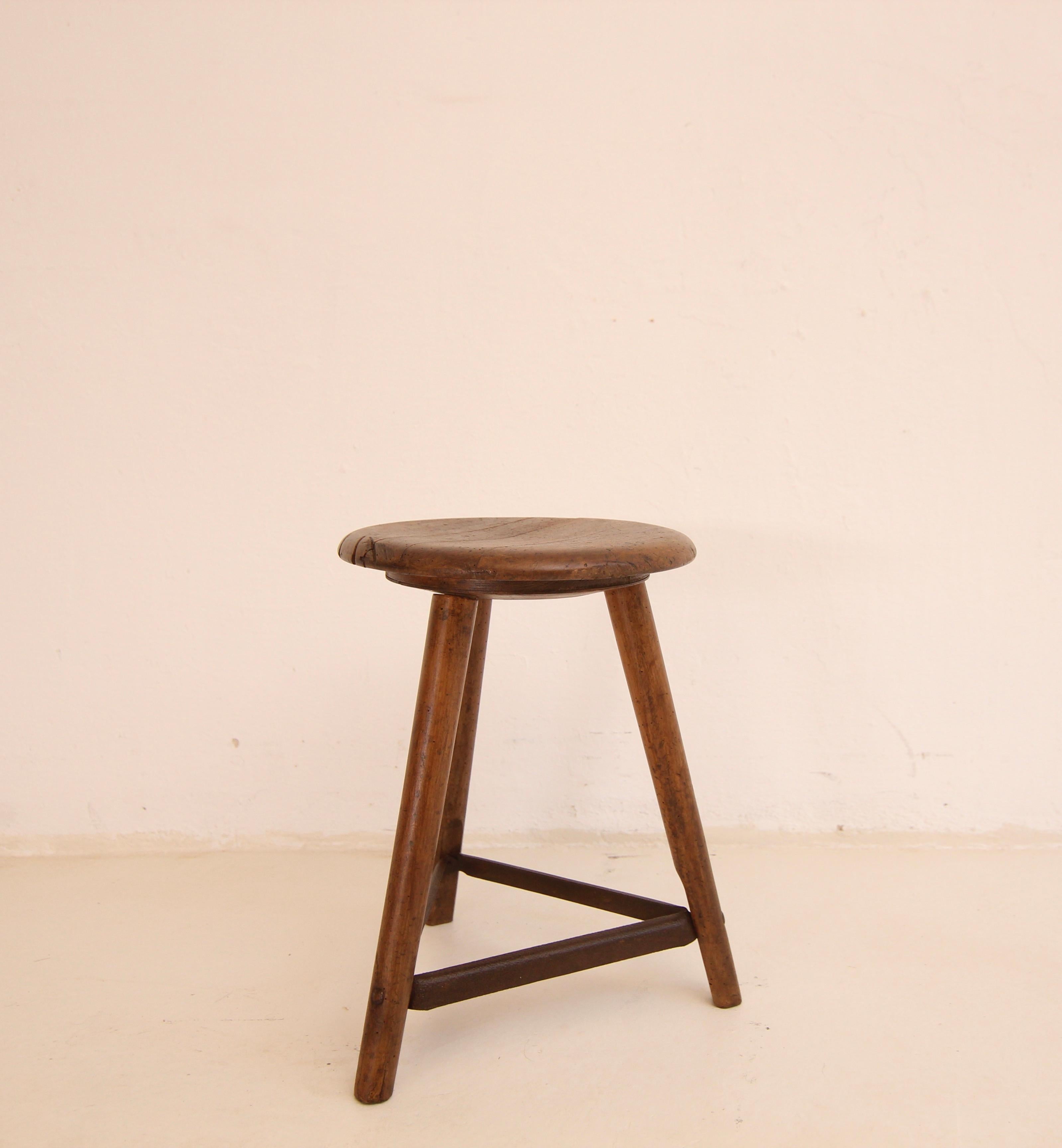 1930`s German Industrial AMA Tripod Wooden Stool For Sale 11