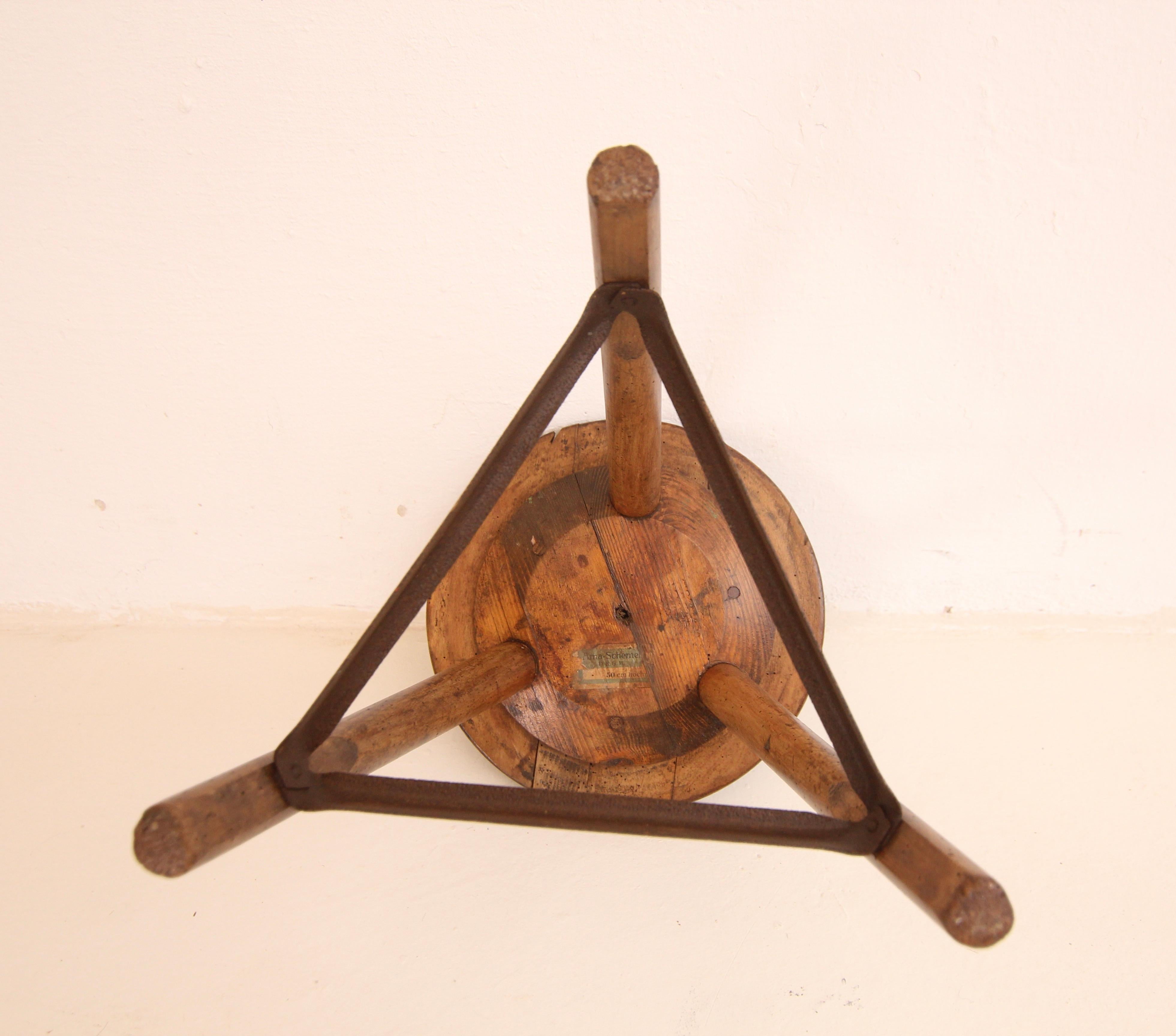 1930`s German Industrial AMA Tripod Wooden Stool For Sale 13