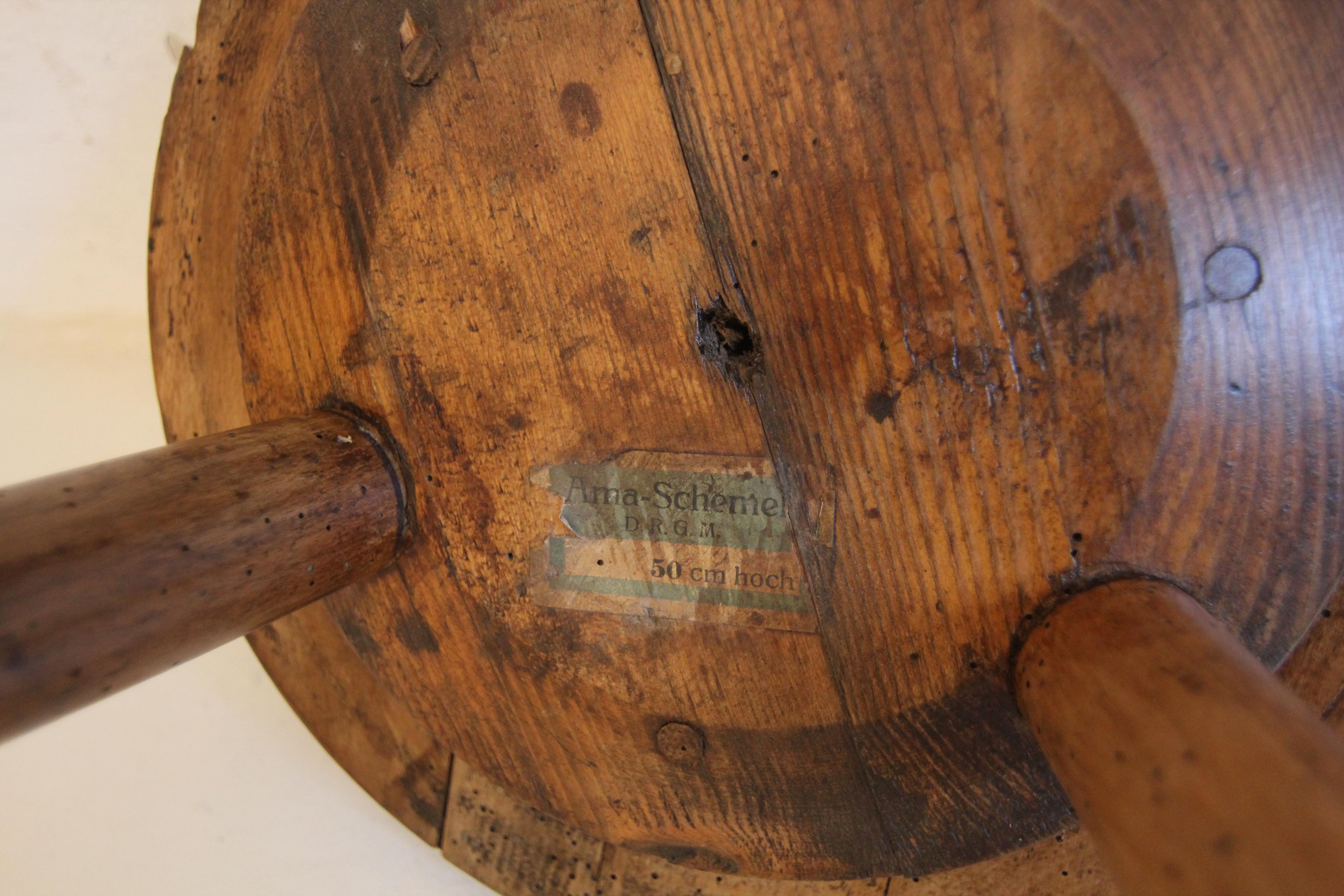 1930`s German Industrial AMA Tripod Wooden Stool For Sale 14