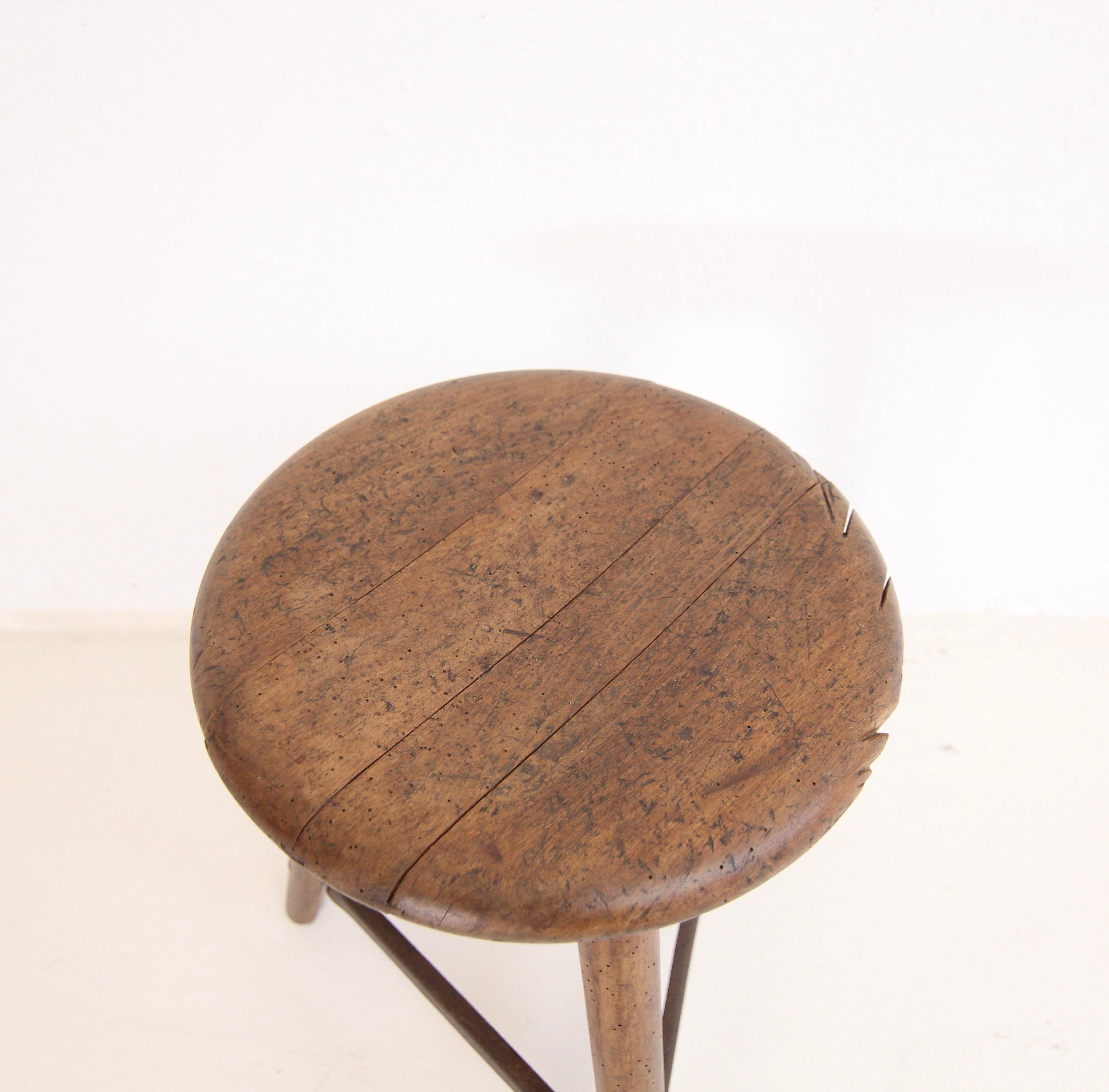 Mid-20th Century 1930`s German Industrial AMA Tripod Wooden Stool For Sale