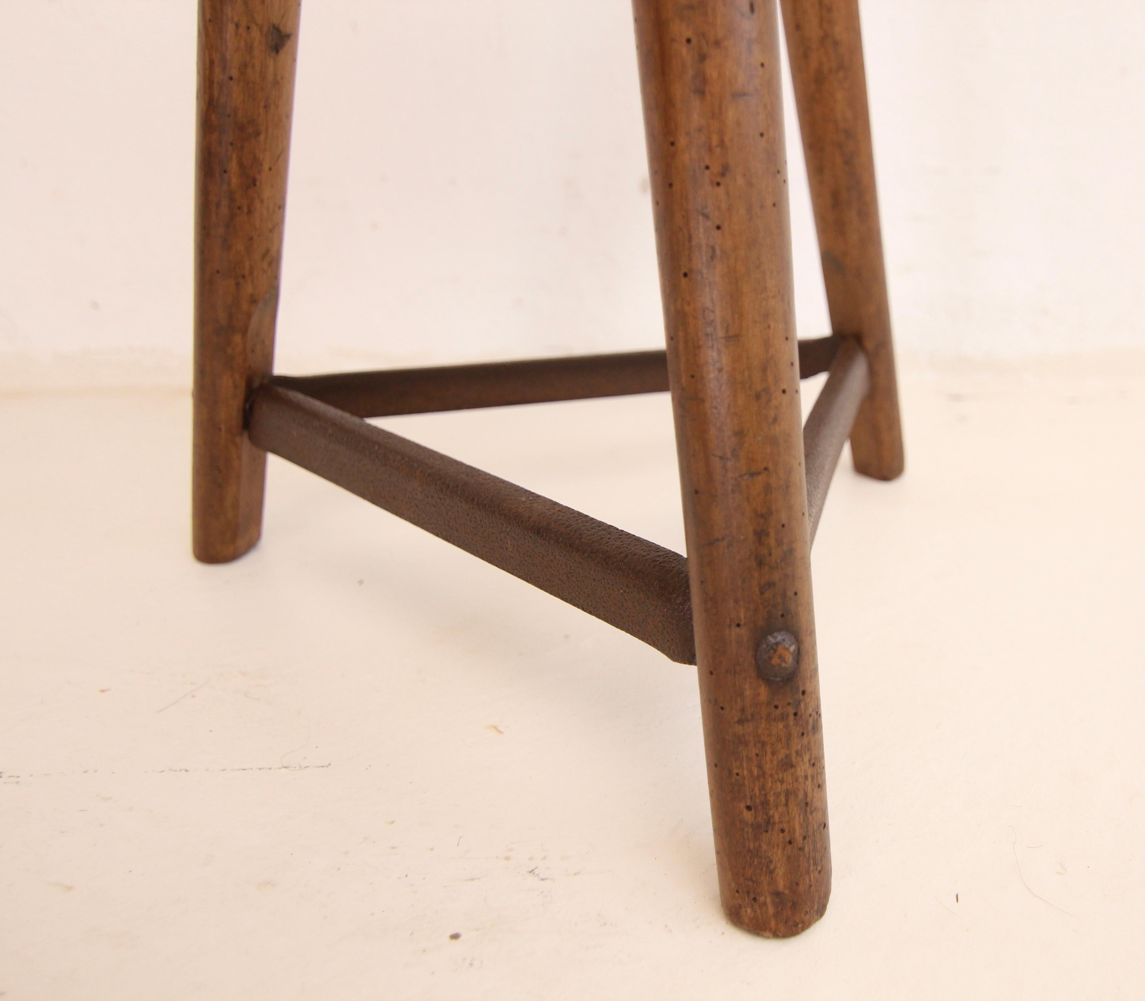 1930`s German Industrial AMA Tripod Wooden Stool For Sale 1