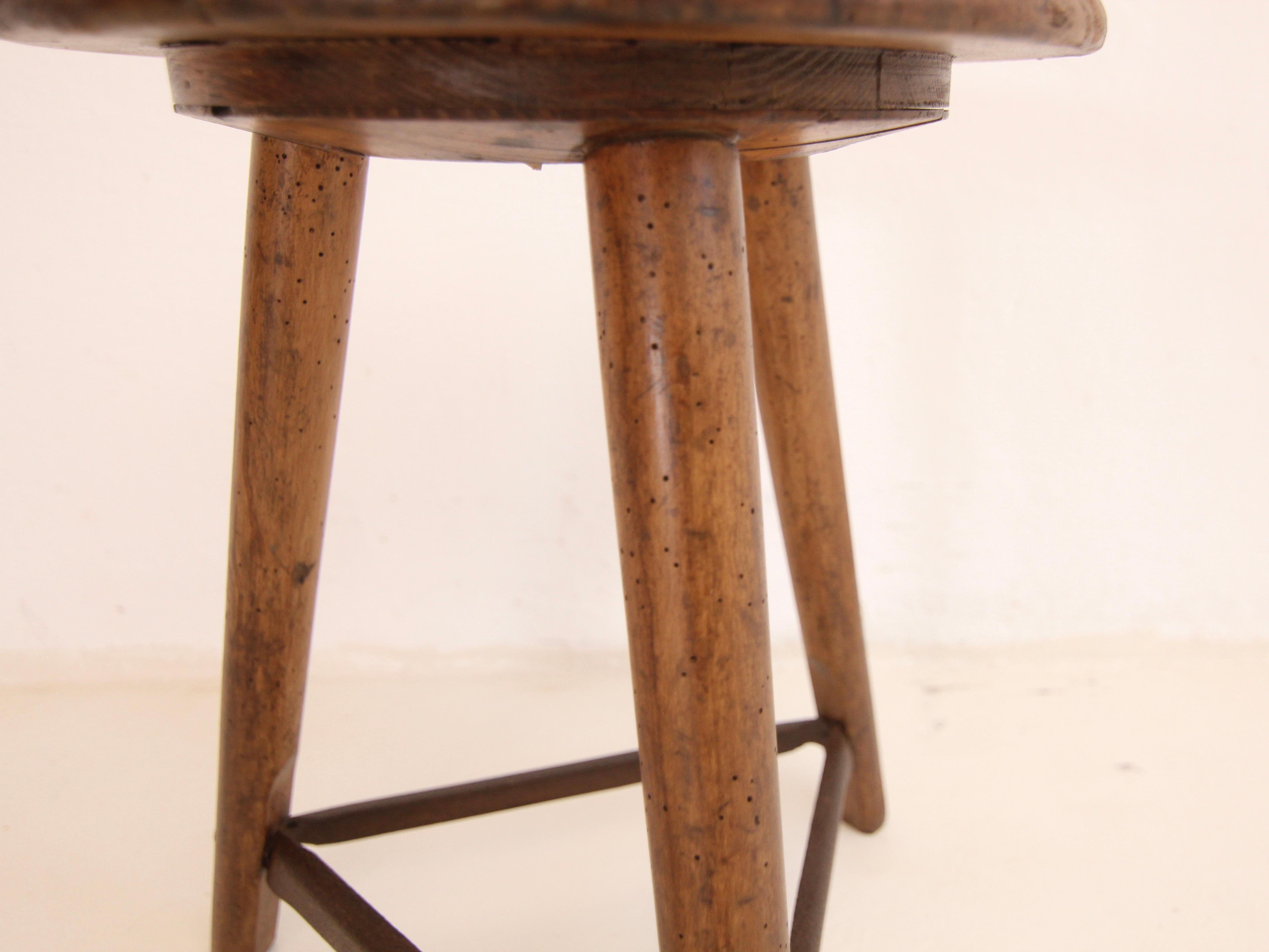 1930`s German Industrial AMA Tripod Wooden Stool For Sale 2