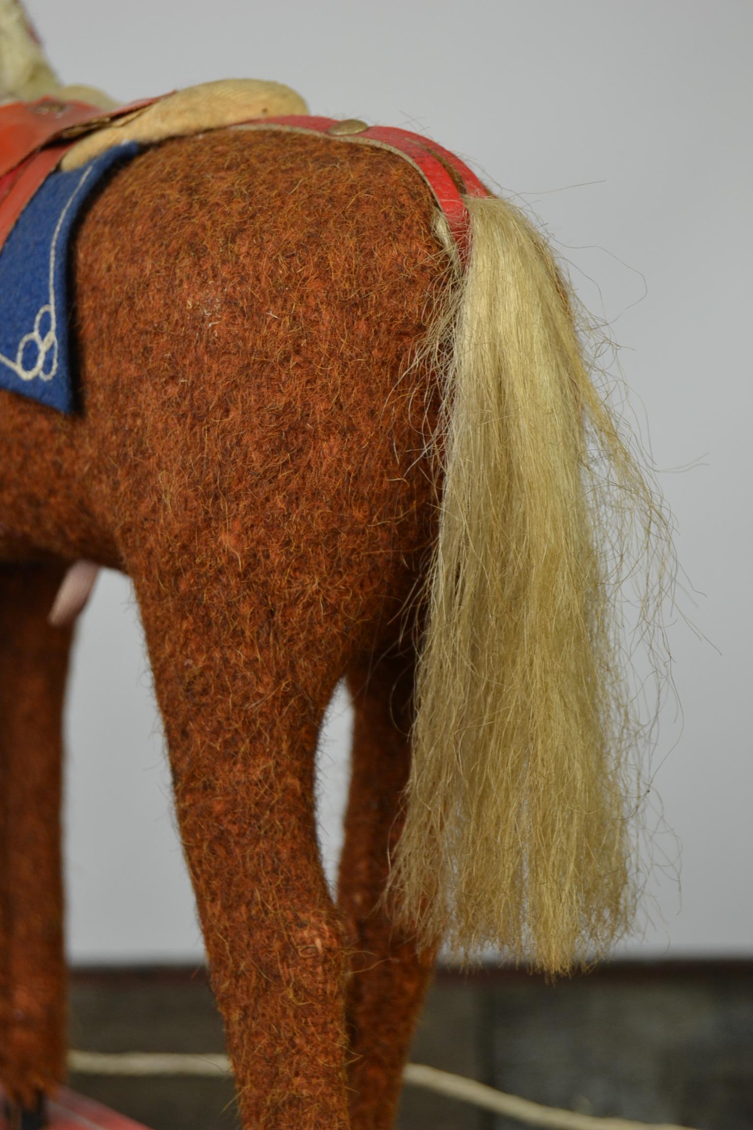 1930s German Pull Toy Horse , Burlap Over Wood For Sale 7