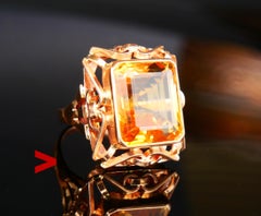 1930's German Ring solid 14K Gold 15 ct Citrine Ø6.5 US / 10.7gr