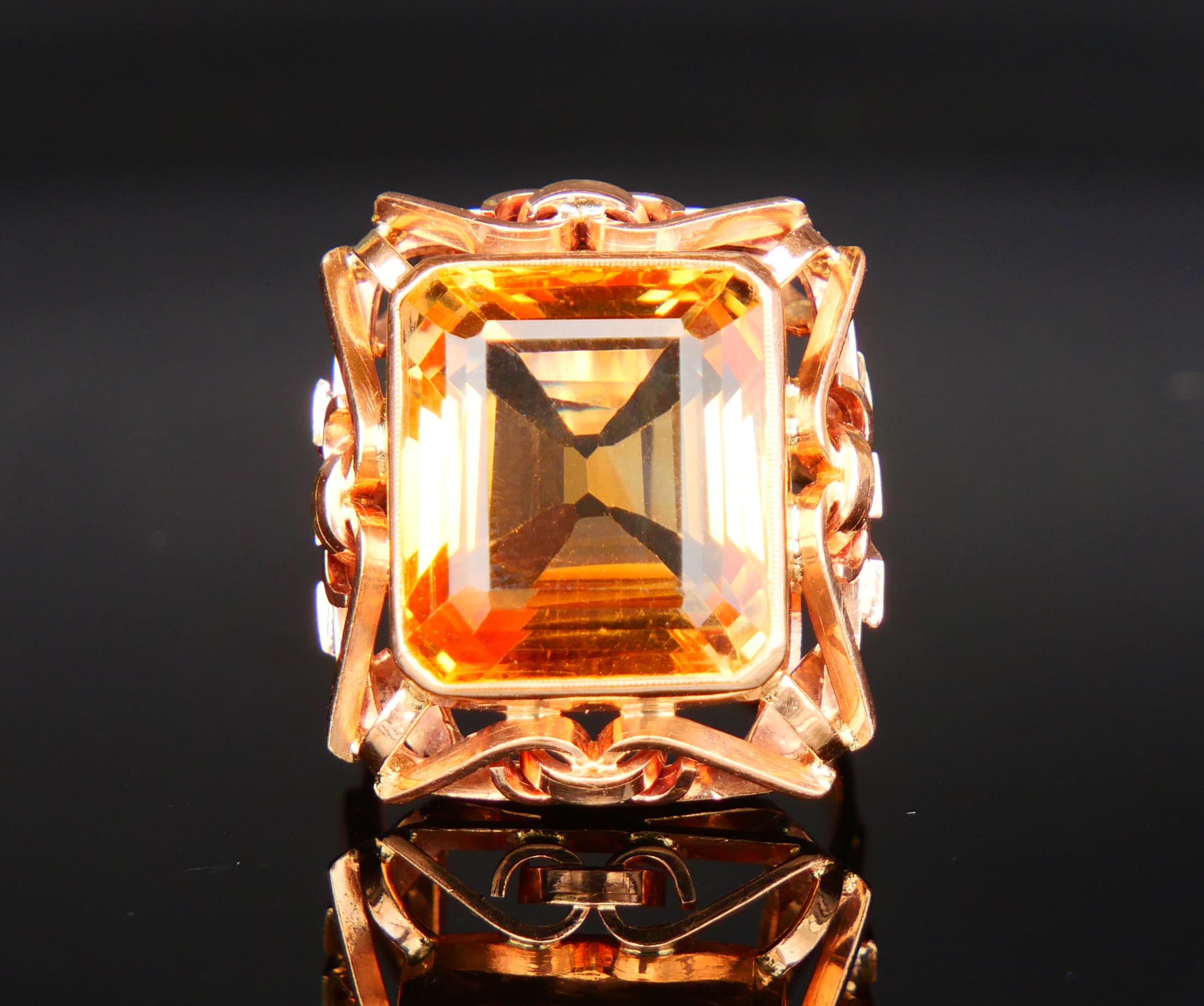 1930er Jahre Deutscher Ring massiv 14K Gold 15 ct Citrin Ø6.5 US / 10.7gr (Art déco) im Angebot
