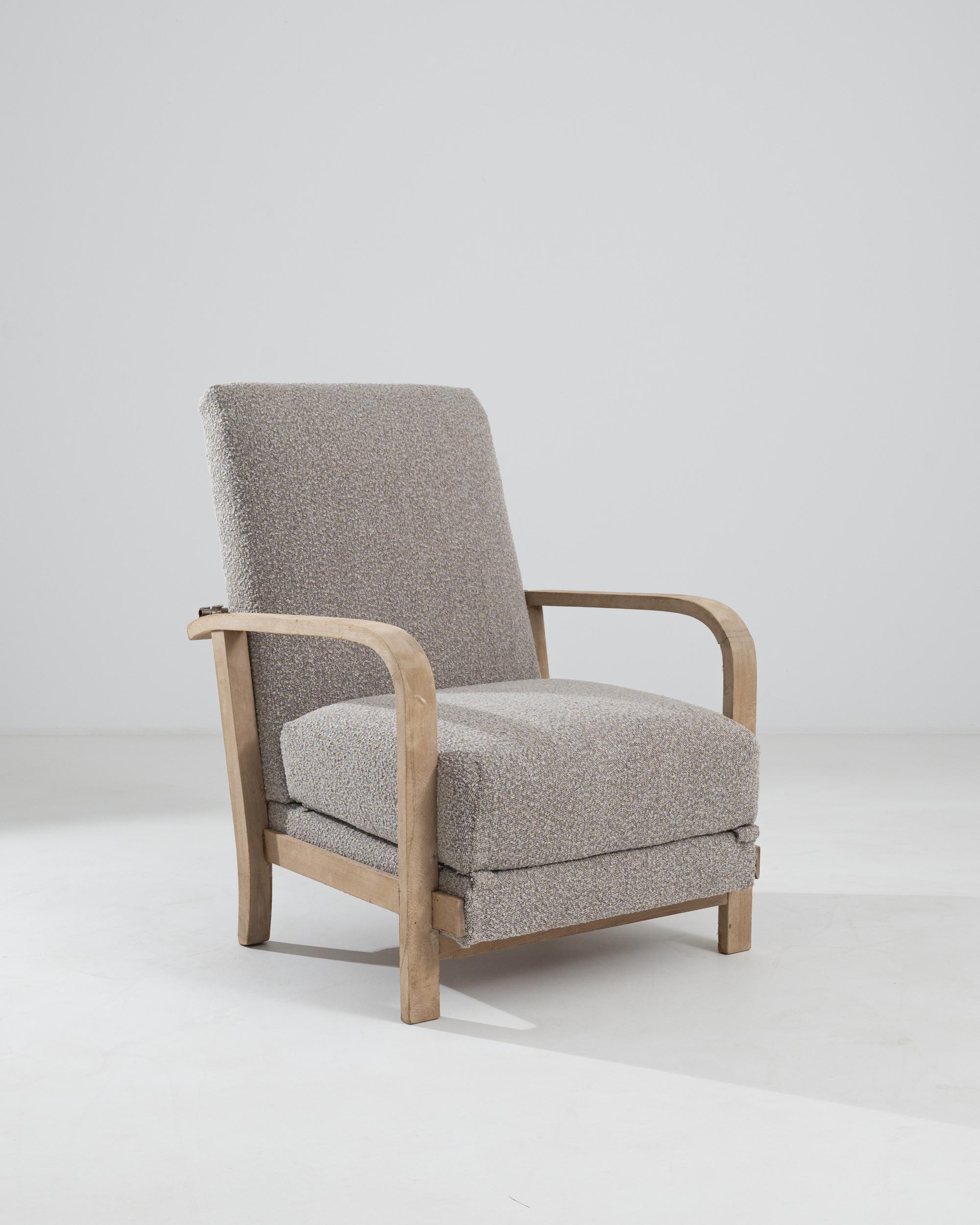 Modern 1930s German Wooden Boucle Armchair