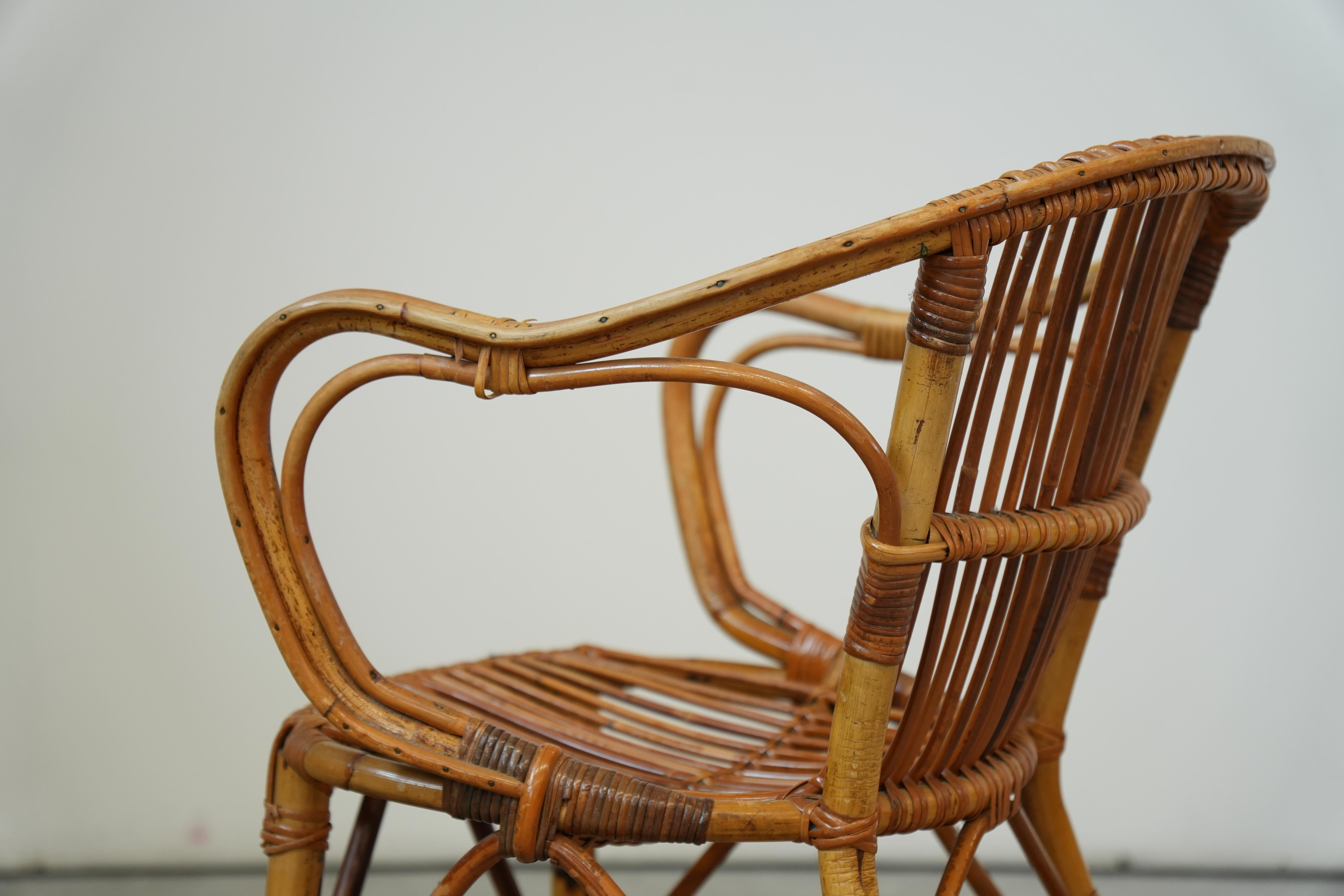 Wicker 1930s Gervasoni M753 Rattan Garden Armchair - Italian Vintage Elegance