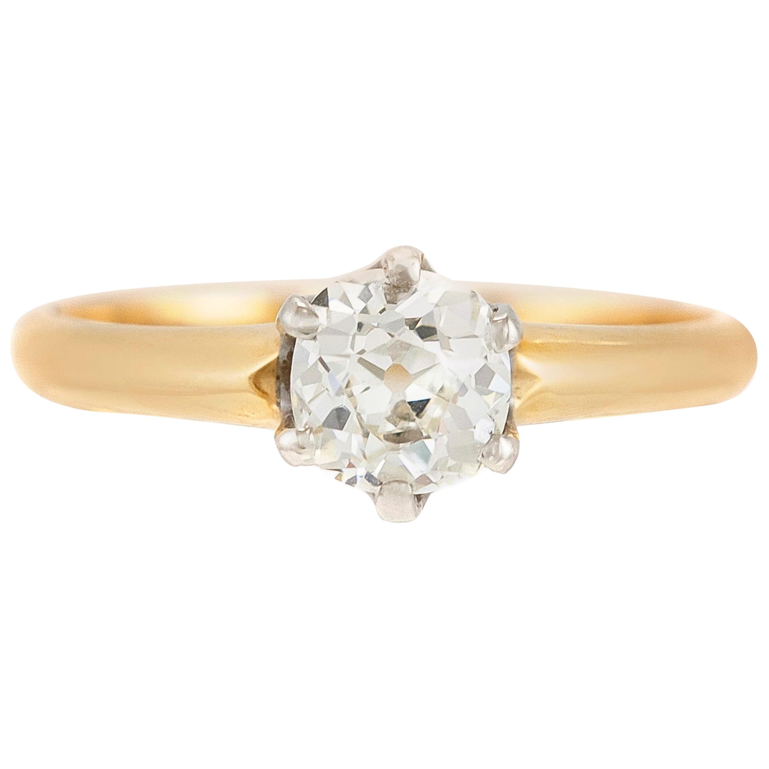 1930s GIA 18 Karat Yellow Gold Engagement Ring For Sale