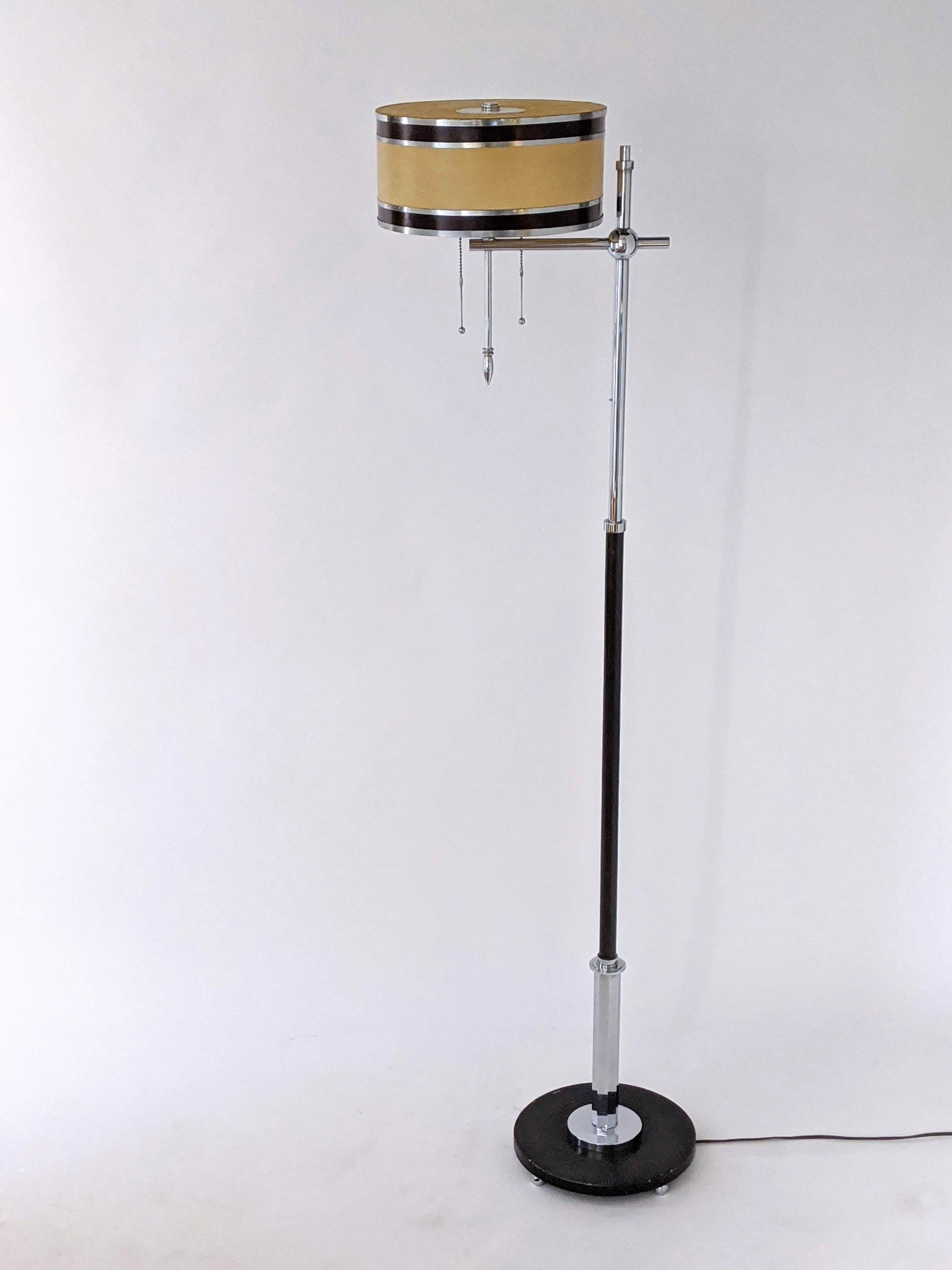 Mid-20th Century 1930s Gilbert Rohde Attributed Art Deco Telescopic Floor Lamp, USA