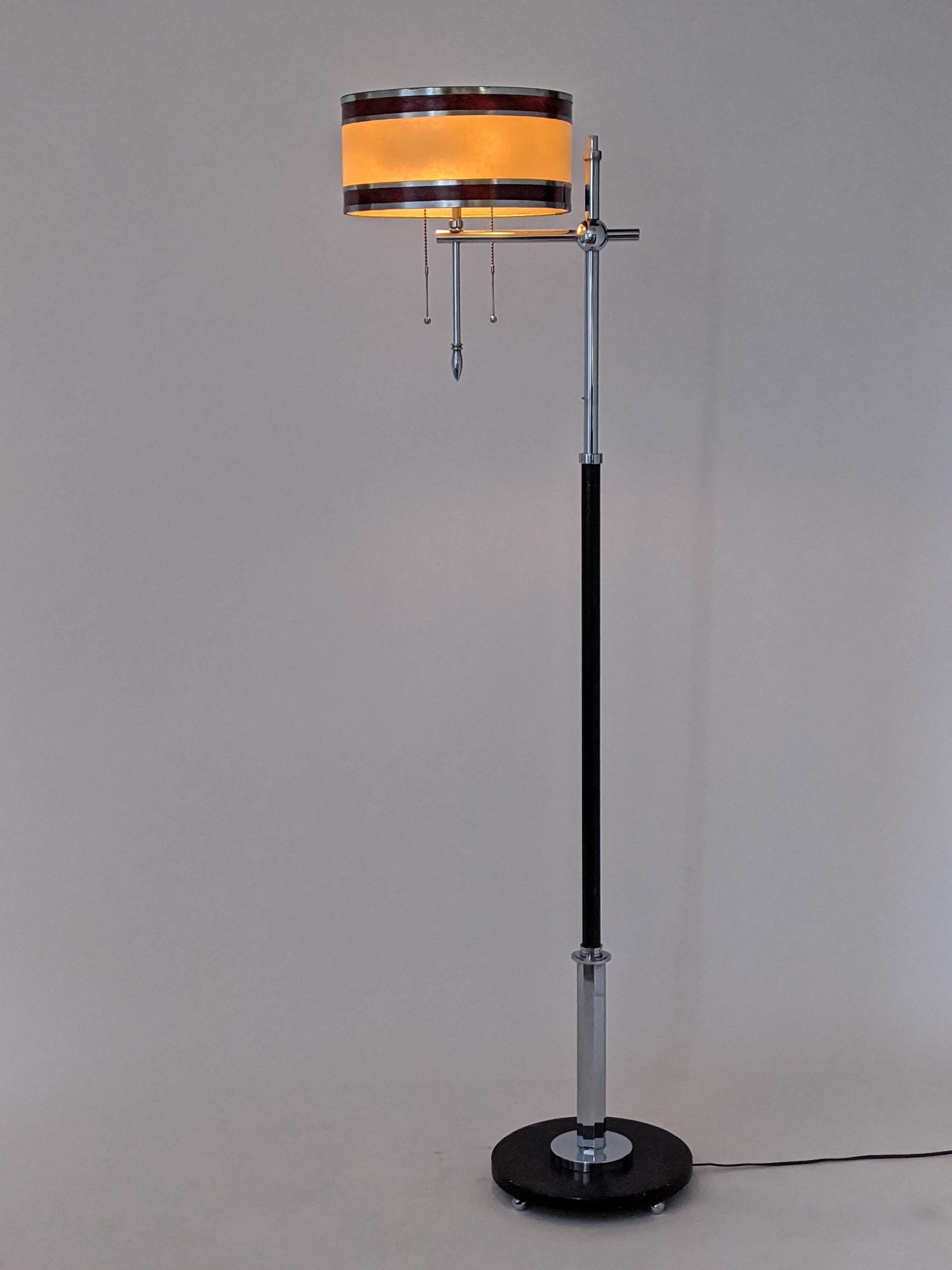 Brass 1930s Gilbert Rohde Attributed Art Deco Telescopic Floor Lamp, USA