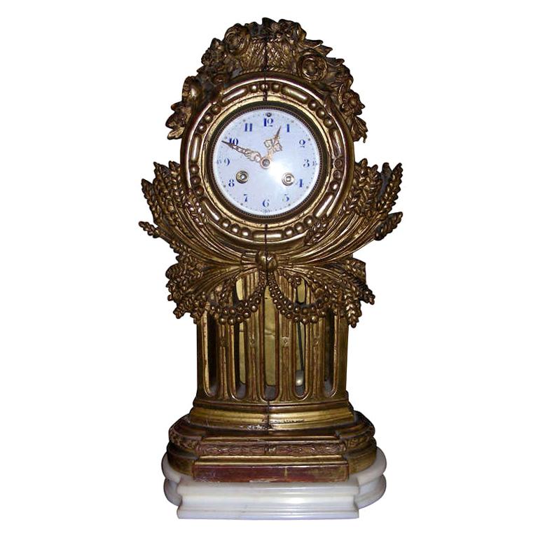 1930s Gilded Wood Clock For Sale