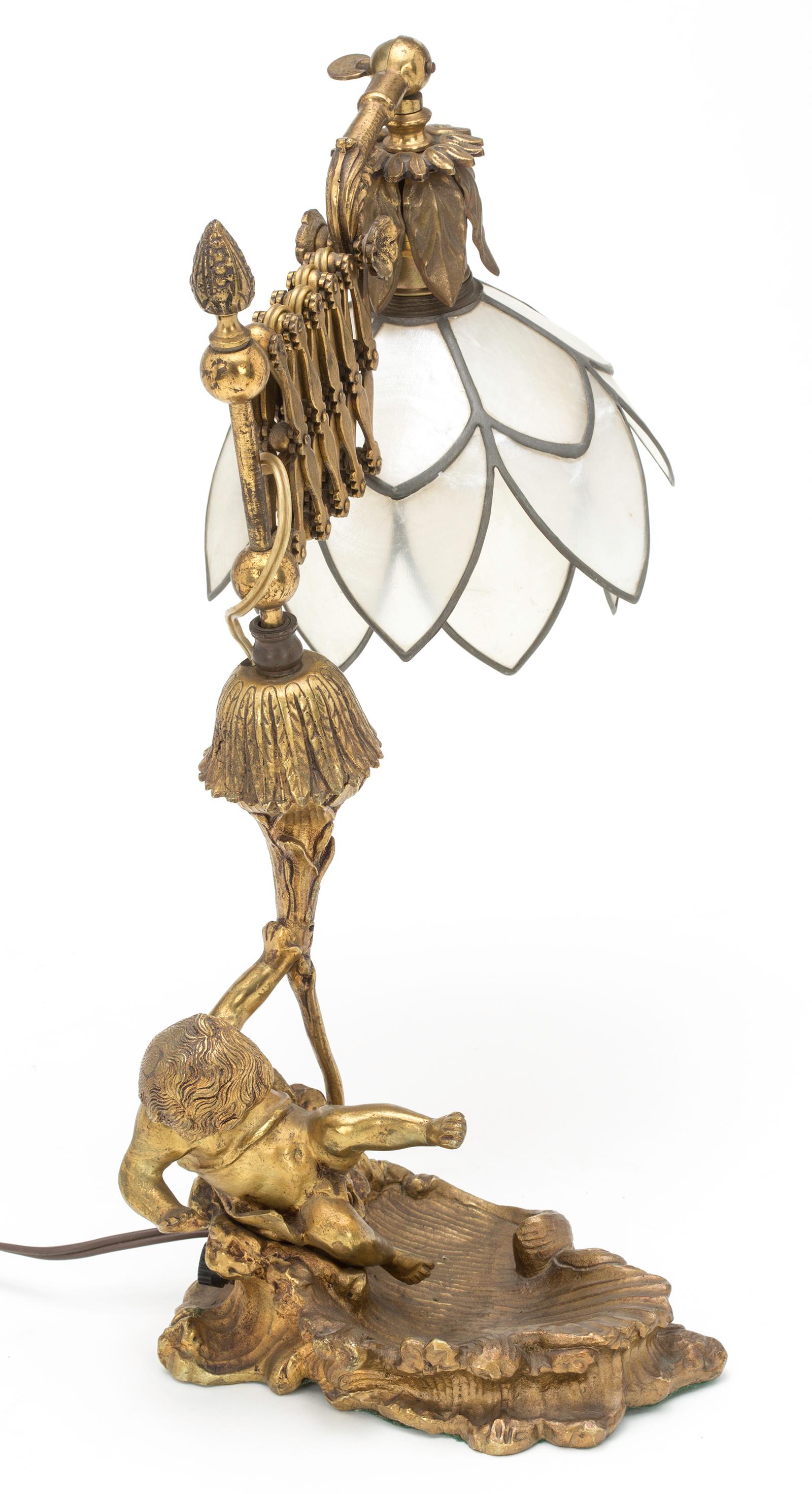 Cast 1930s Gilt Bronze Cherub Extending Lamp