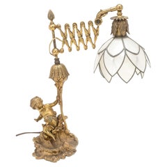 Vintage 1930s Gilt Bronze Cherub Extending Lamp