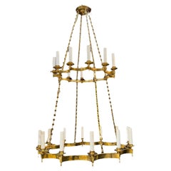 1930’s Gilt Bronze Double Tiers Scalloped  shaped Chandelier with 24 Lights