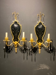 1930’s Gilt Bronze with Etched Mirror Sconces