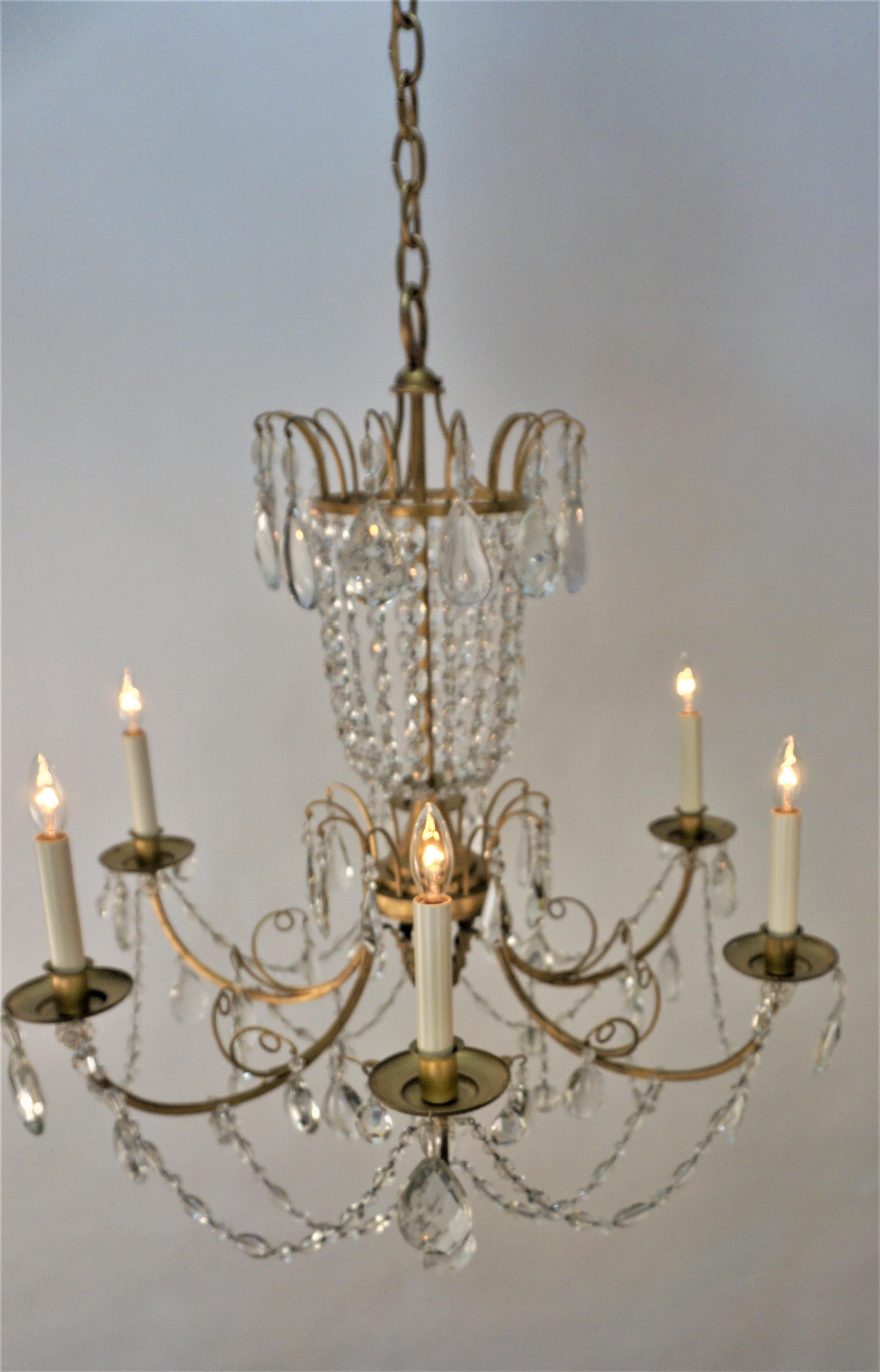 1930's Gilt Iron Crystal Chandelier For Sale 6