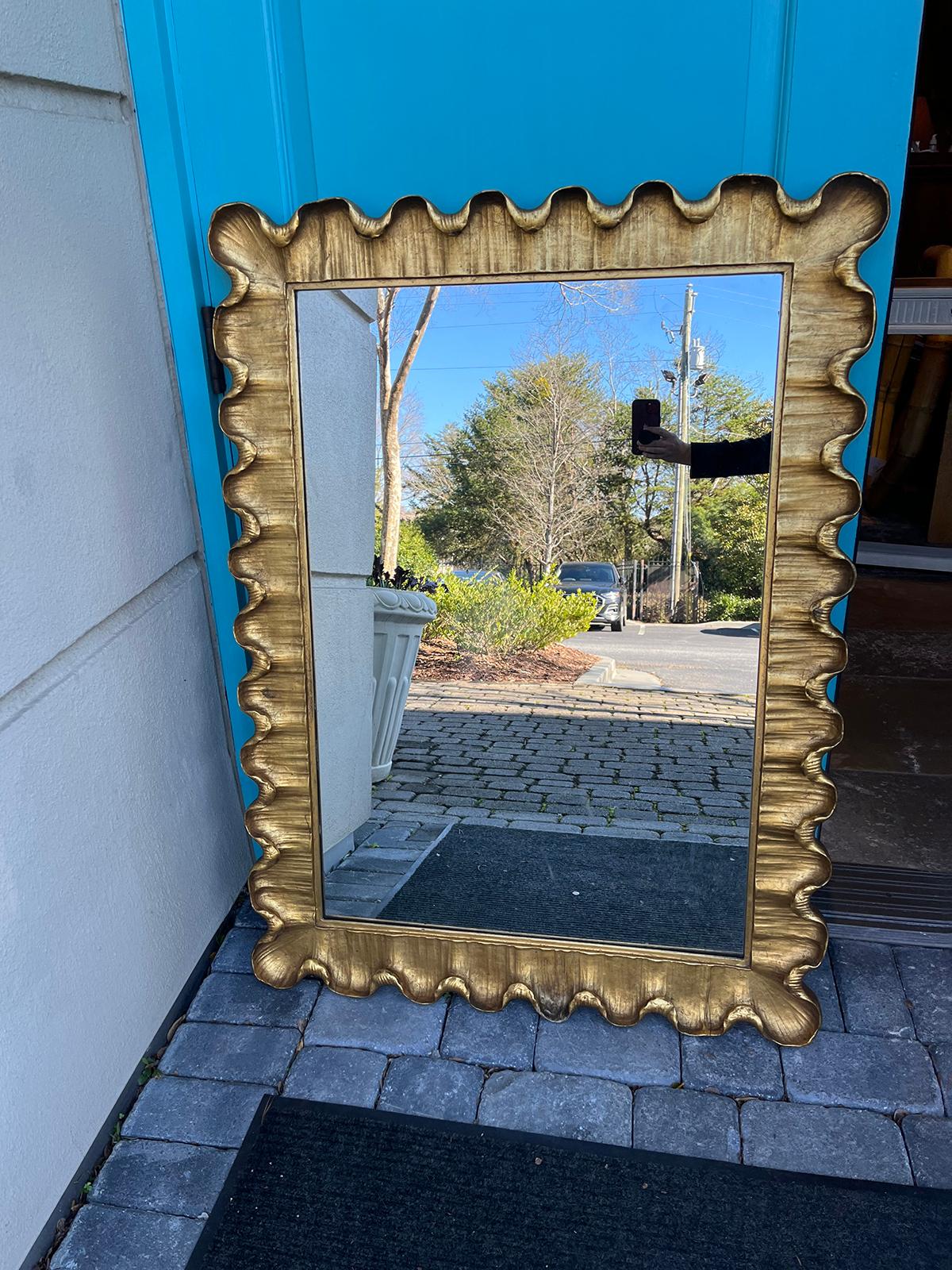 1930's giltwood wave mirror, manner of Jean-Michel Frank.