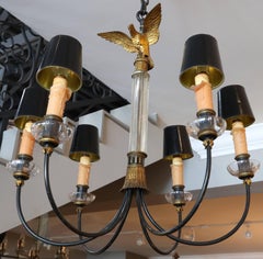 Glass and Black Metal Imperial Chandelier with Bronze Eagle Finial, 1930s