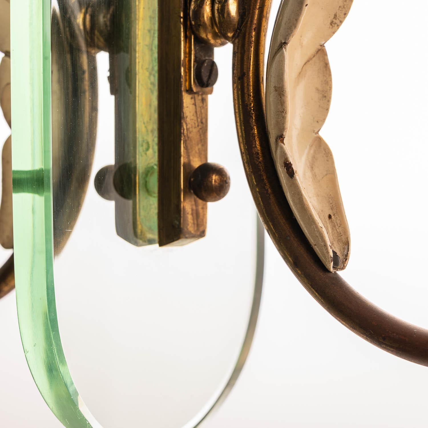 1930's Glass & Brass Lantern in Style of Fontana Arte In Good Condition For Sale In Schoorl, NL