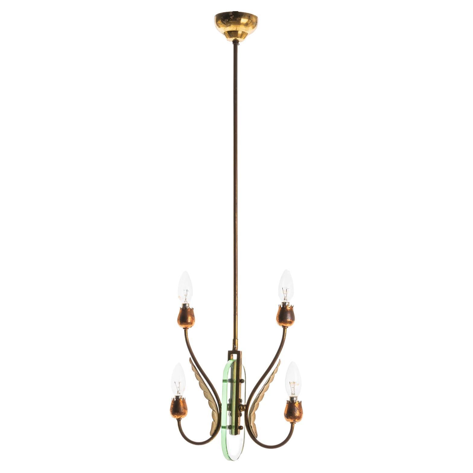 1930's Glass & Brass Lantern in Style of Fontana Arte For Sale