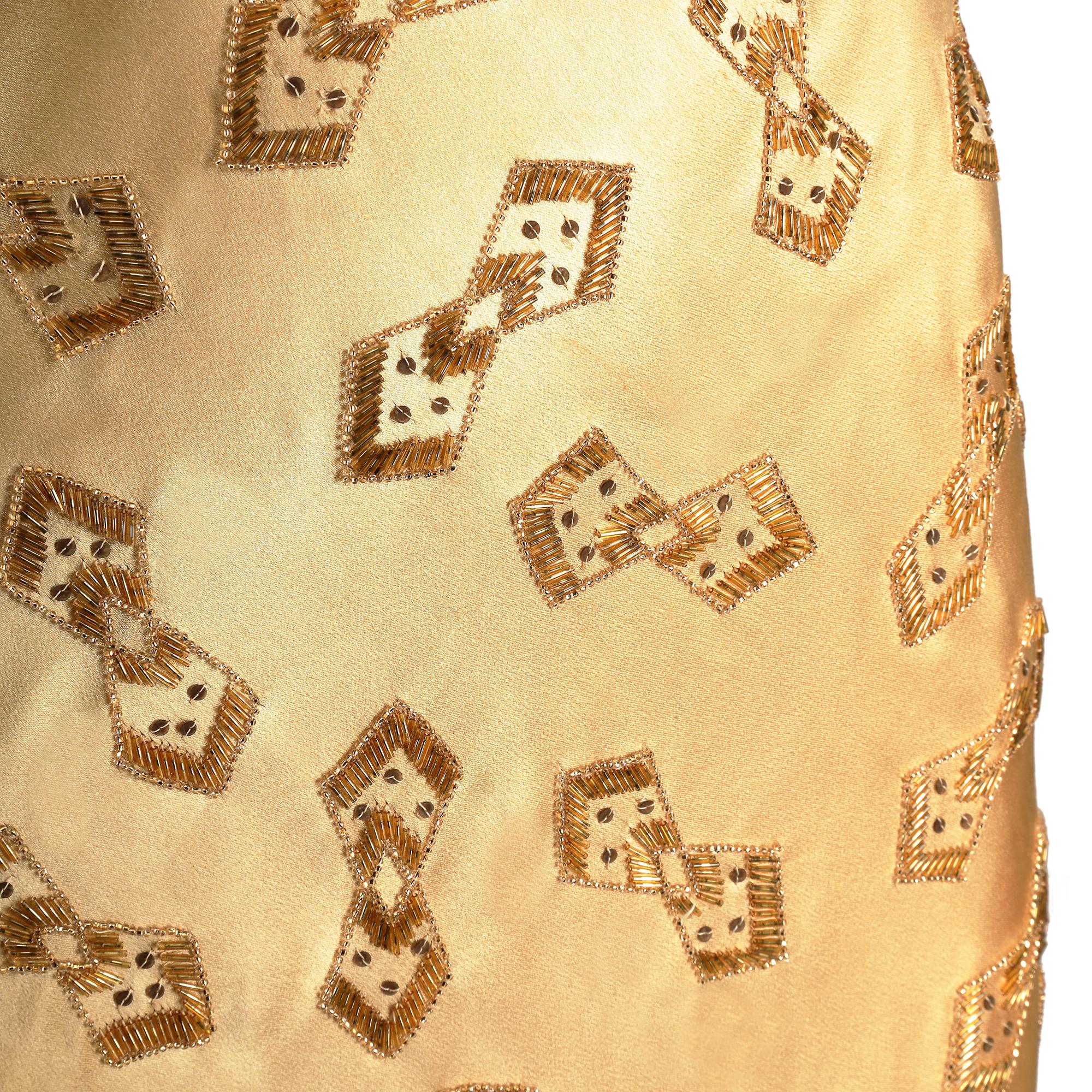 Women's 1930s Gold Beaded Liquid Satin Evening Gown