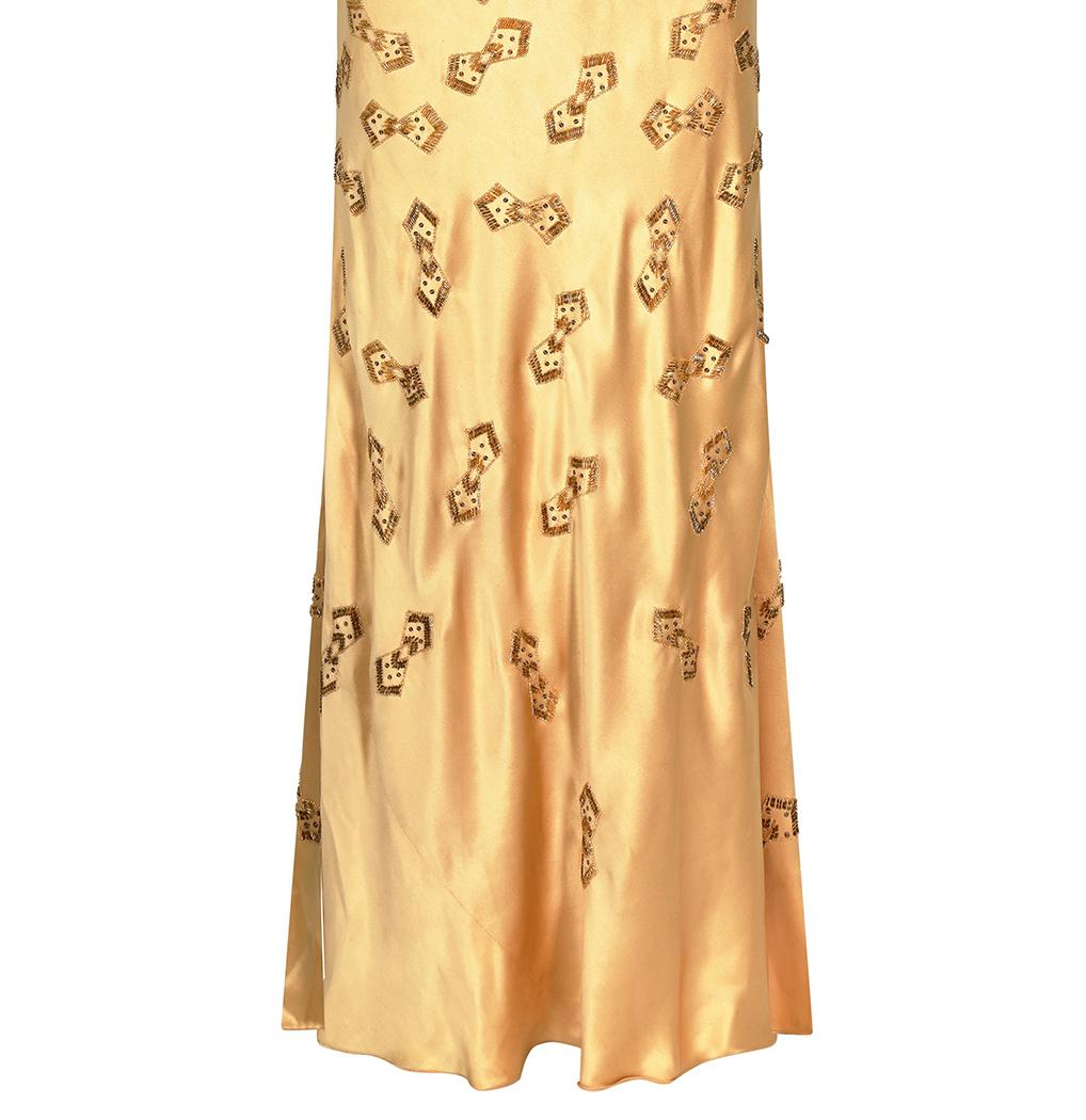 1930s Gold Beaded Liquid Satin Evening Gown 2