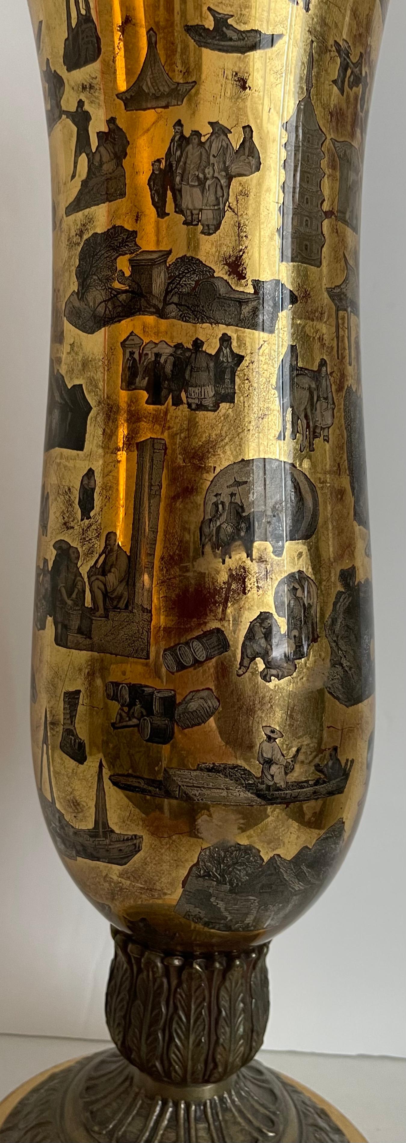 Chinoiserie Decalcomania-Tischlampe, Gold, 1930er Jahre im Angebot 4