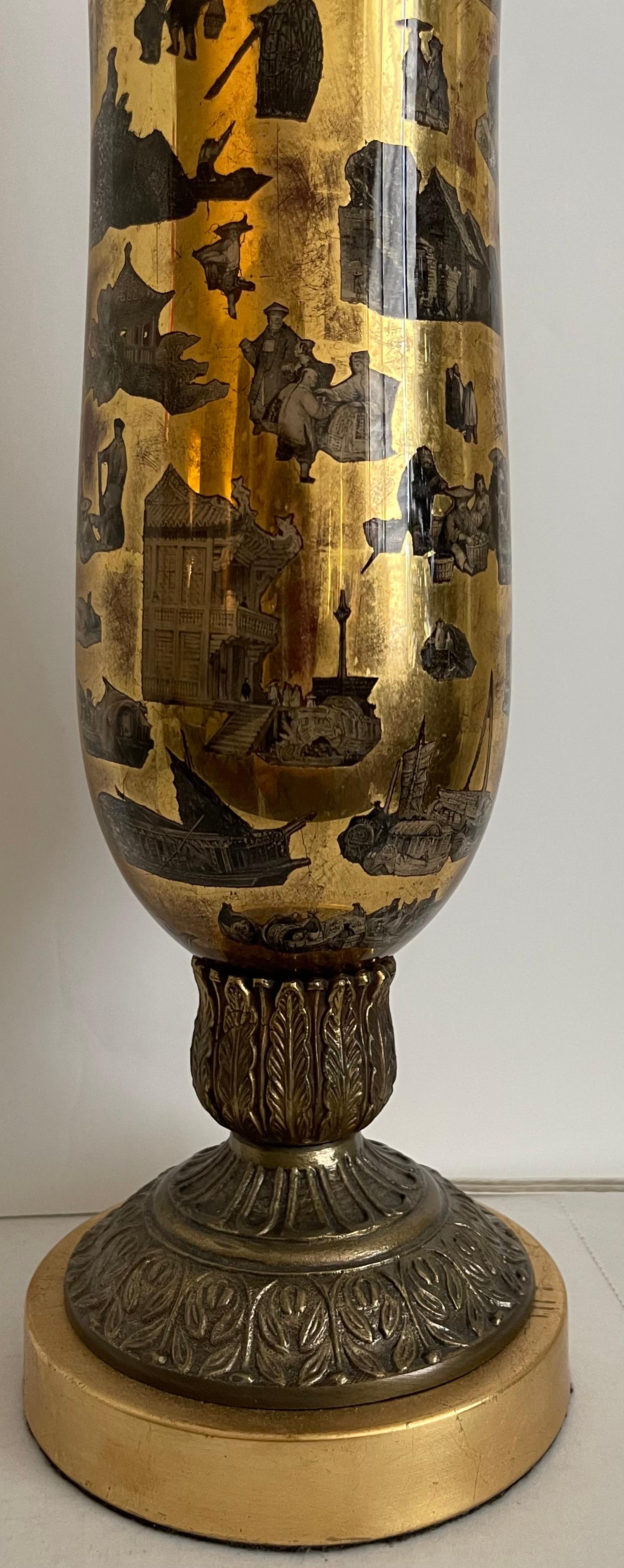 Chinoiserie Decalcomania-Tischlampe, Gold, 1930er Jahre im Angebot 7