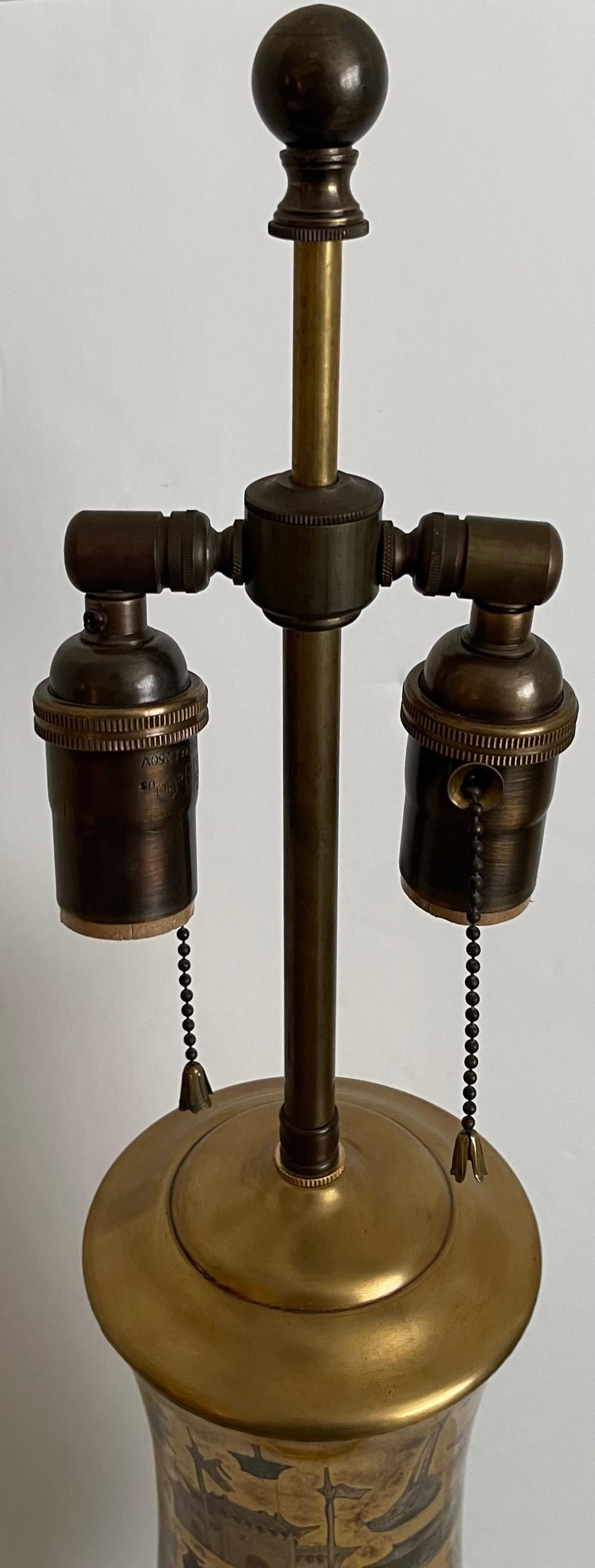 Chinoiserie Decalcomania-Tischlampe, Gold, 1930er Jahre (Mitte des 20. Jahrhunderts) im Angebot