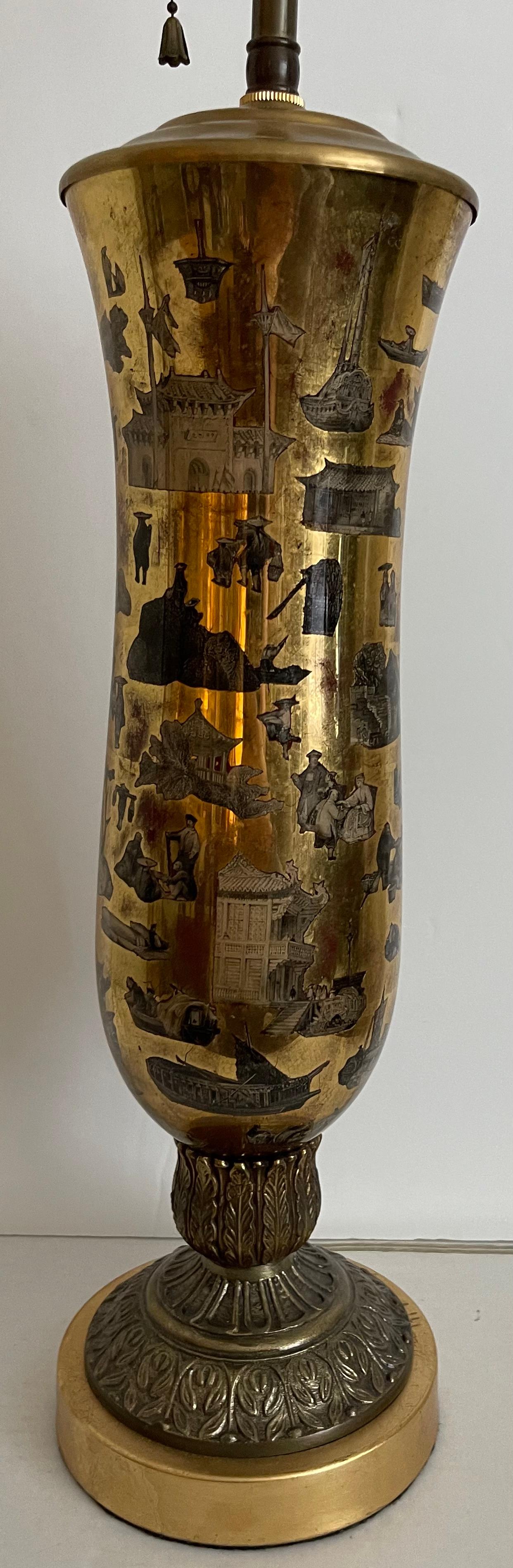 Chinoiserie Decalcomania-Tischlampe, Gold, 1930er Jahre im Angebot 1