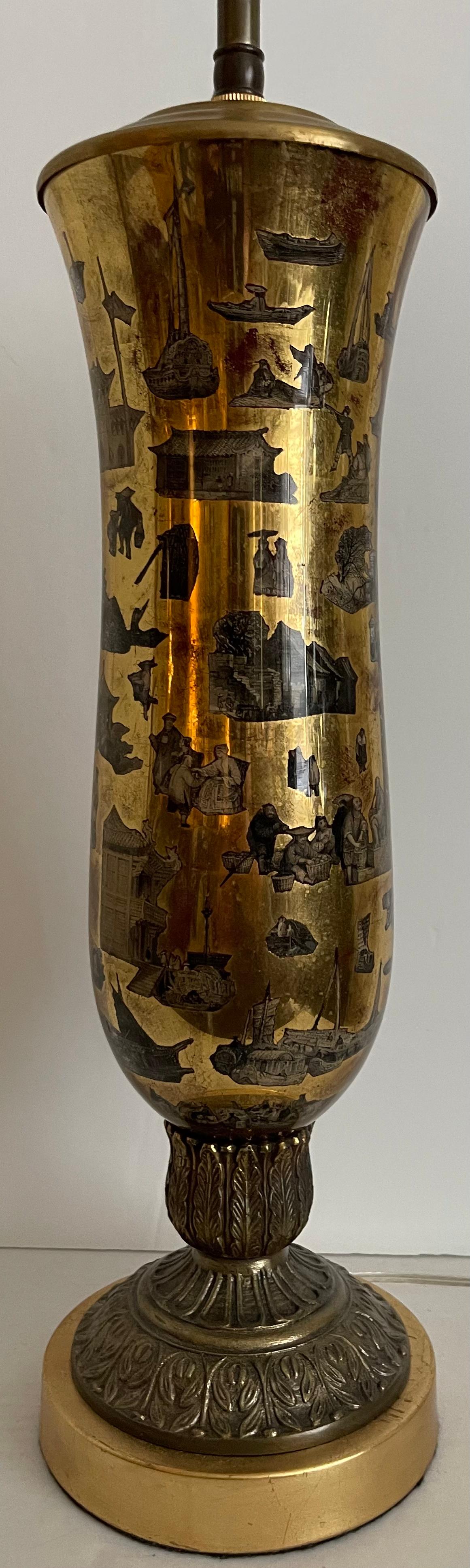 Chinoiserie Decalcomania-Tischlampe, Gold, 1930er Jahre im Angebot 2