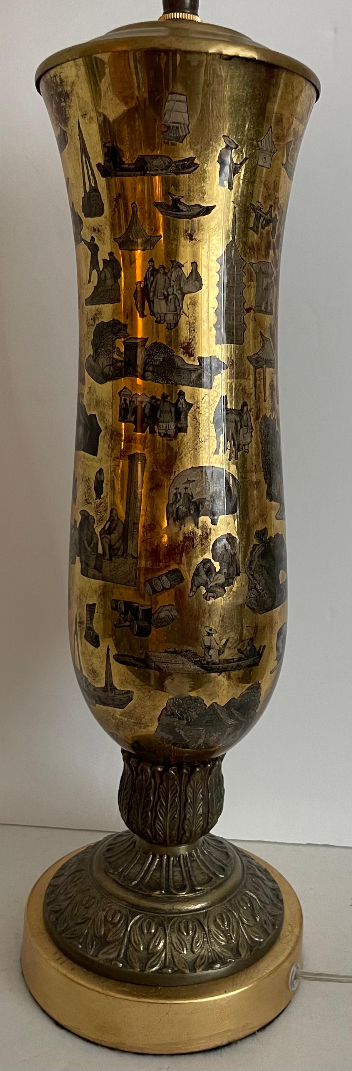 Chinoiserie Decalcomania-Tischlampe, Gold, 1930er Jahre im Angebot 3