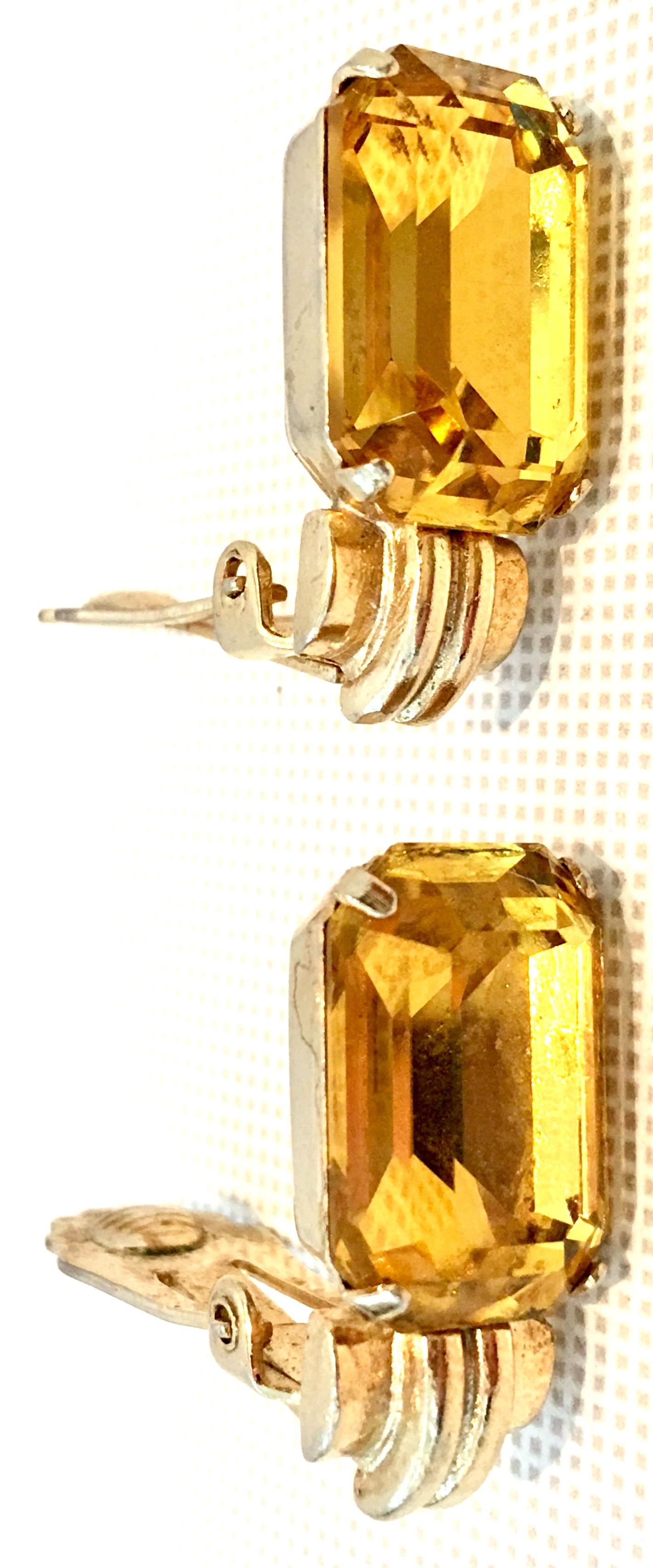 1930'S Gold & Citrine Art Glass Earrings By, Coro For Sale 1