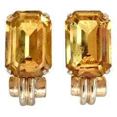 Retro 1930'S Gold & Citrine Art Glass Earrings By, Coro